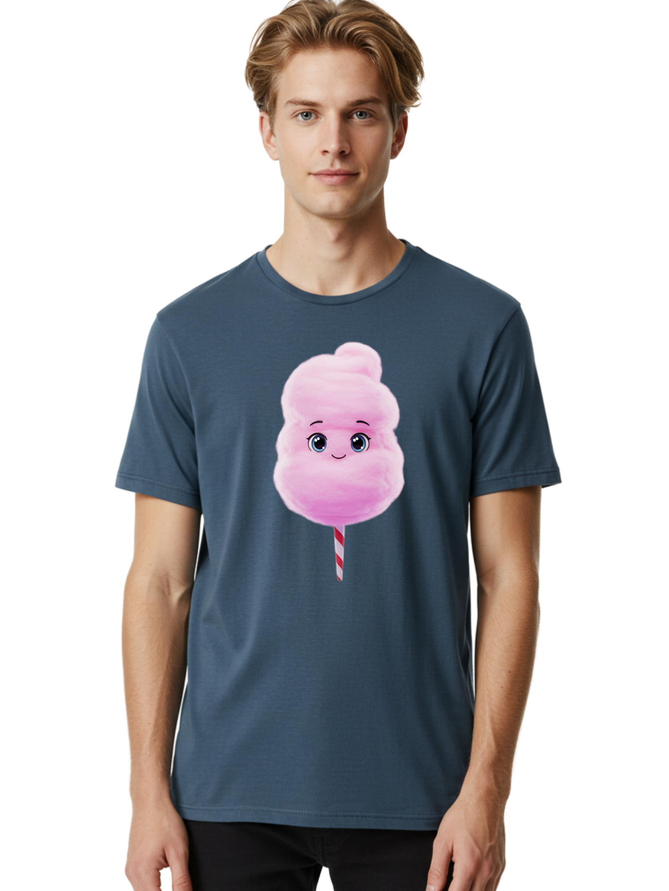 Cotton-Candy Men'S Graphic Tee, 100% Cotton, Comfortable Casual Summer Wear, Machine Washable, Pink Cotton Candy, Cartoon Character, Fluffy Treat, Sweet Snack, Fun Food, Playful Design, Cartoon Style, Fluffy Texture, Cute Face Bac923