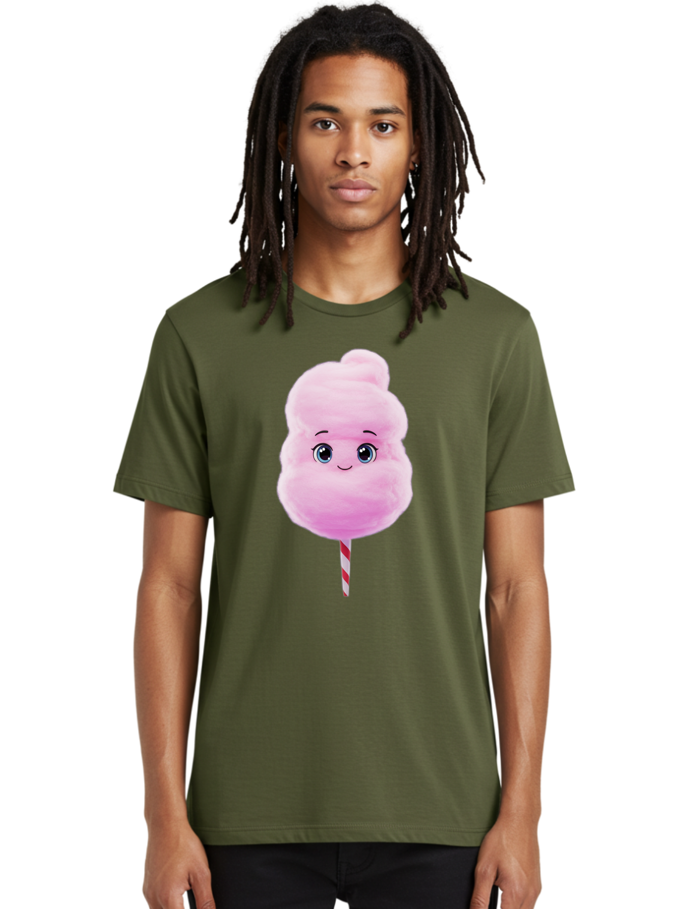 Cotton-Candy Men'S Graphic Tee, 100% Cotton, Comfortable Casual Summer Wear, Machine Washable, Pink Cotton Candy, Cartoon Character, Fluffy Treat, Sweet Snack, Fun Food, Playful Design, Cartoon Style, Fluffy Texture, Cute Face Bac923