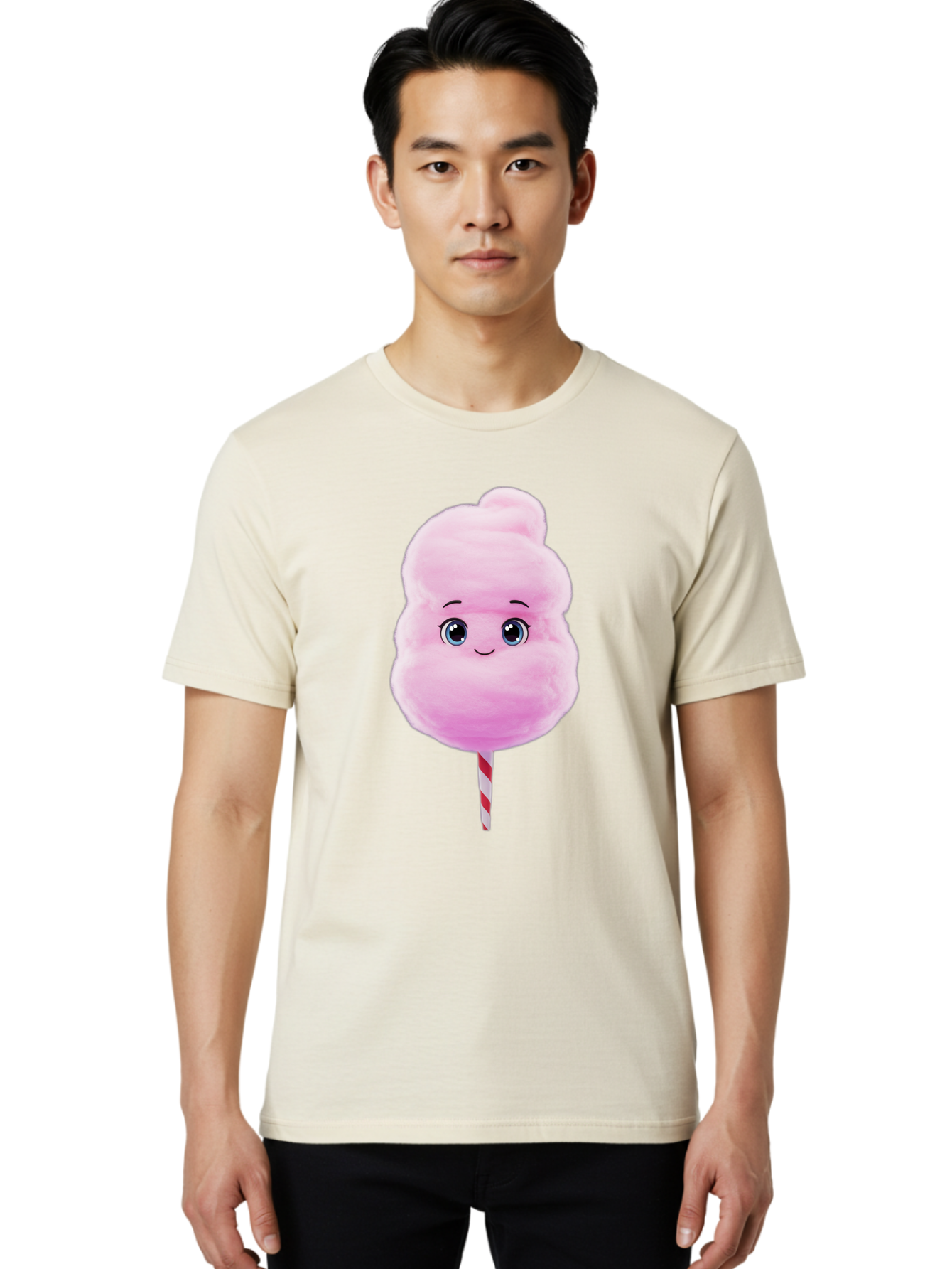 Cotton-Candy Men'S Graphic Tee, 100% Cotton, Comfortable Casual Summer Wear, Machine Washable, Pink Cotton Candy, Cartoon Character, Fluffy Treat, Sweet Snack, Fun Food, Playful Design, Cartoon Style, Fluffy Texture, Cute Face Bac923