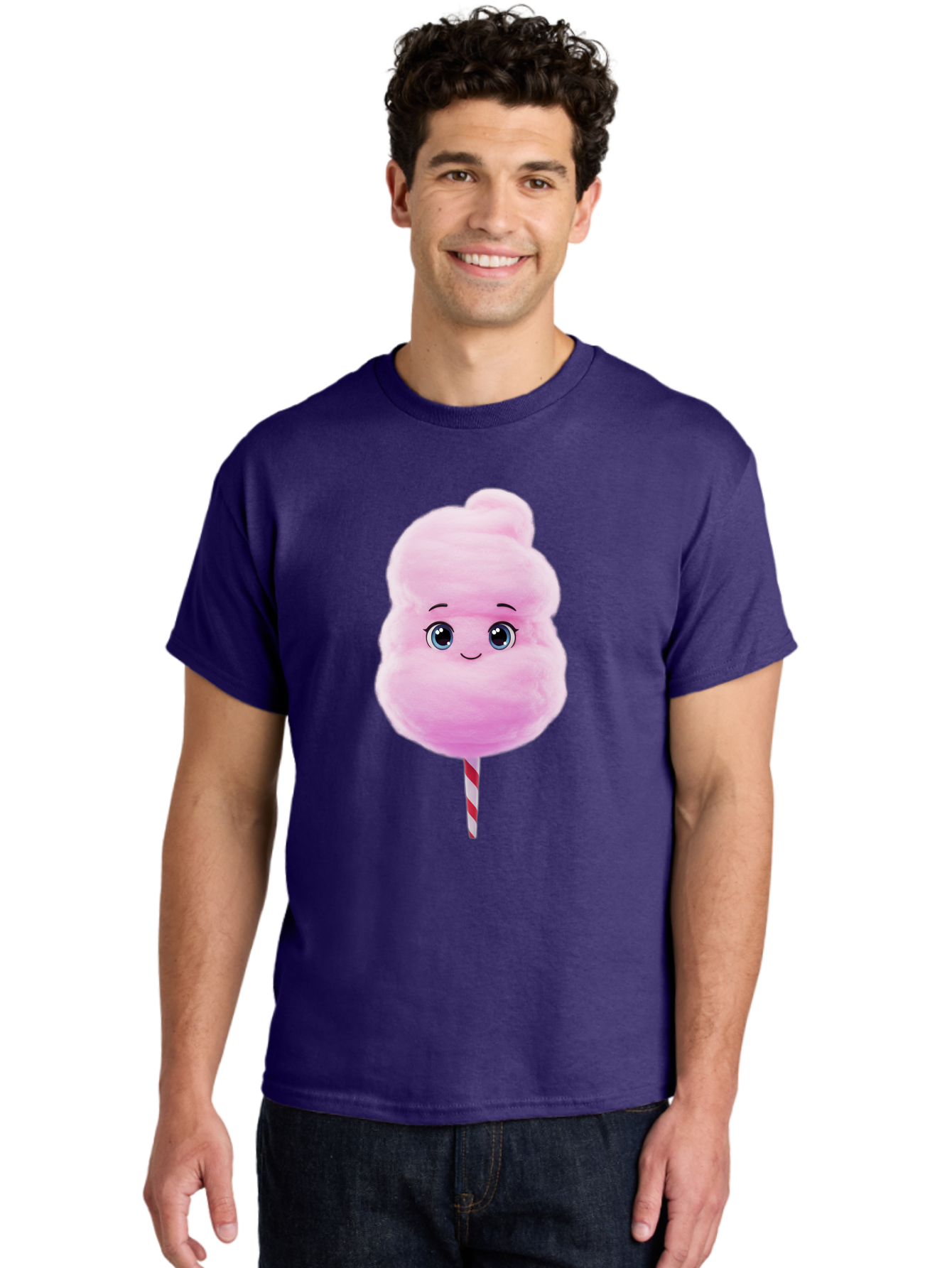 Cotton-Candy Men'S Graphic Tee, 100% Cotton, Comfortable Casual Summer Wear, Machine Washable, Pink Cotton Candy, Cartoon Character, Fluffy Treat, Sweet Snack, Fun Food, Playful Design, Cartoon Style, Fluffy Texture, Cute Face Bac923