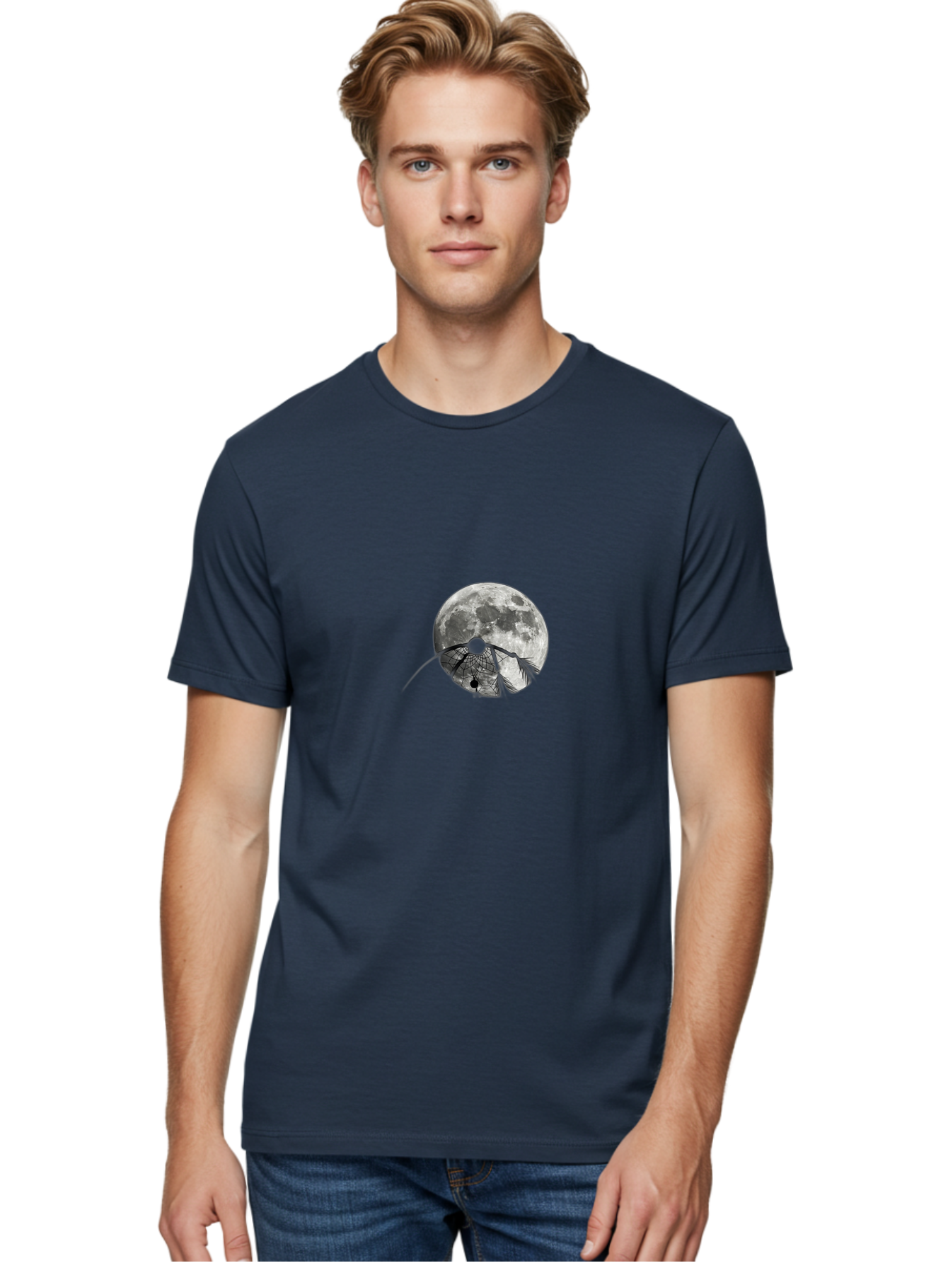 Cracked-Moon Men'S Graphic Tee, 100% Cotton, Comfortable Casual Summer Wear, Machine Washable, Horseshoe Crab Silhouette, Moonlit Night, Lunar Background, Ocean Creature, Wildlife Illustration, Marine Life, Nocturnal Animal, Abstract Art Bac925