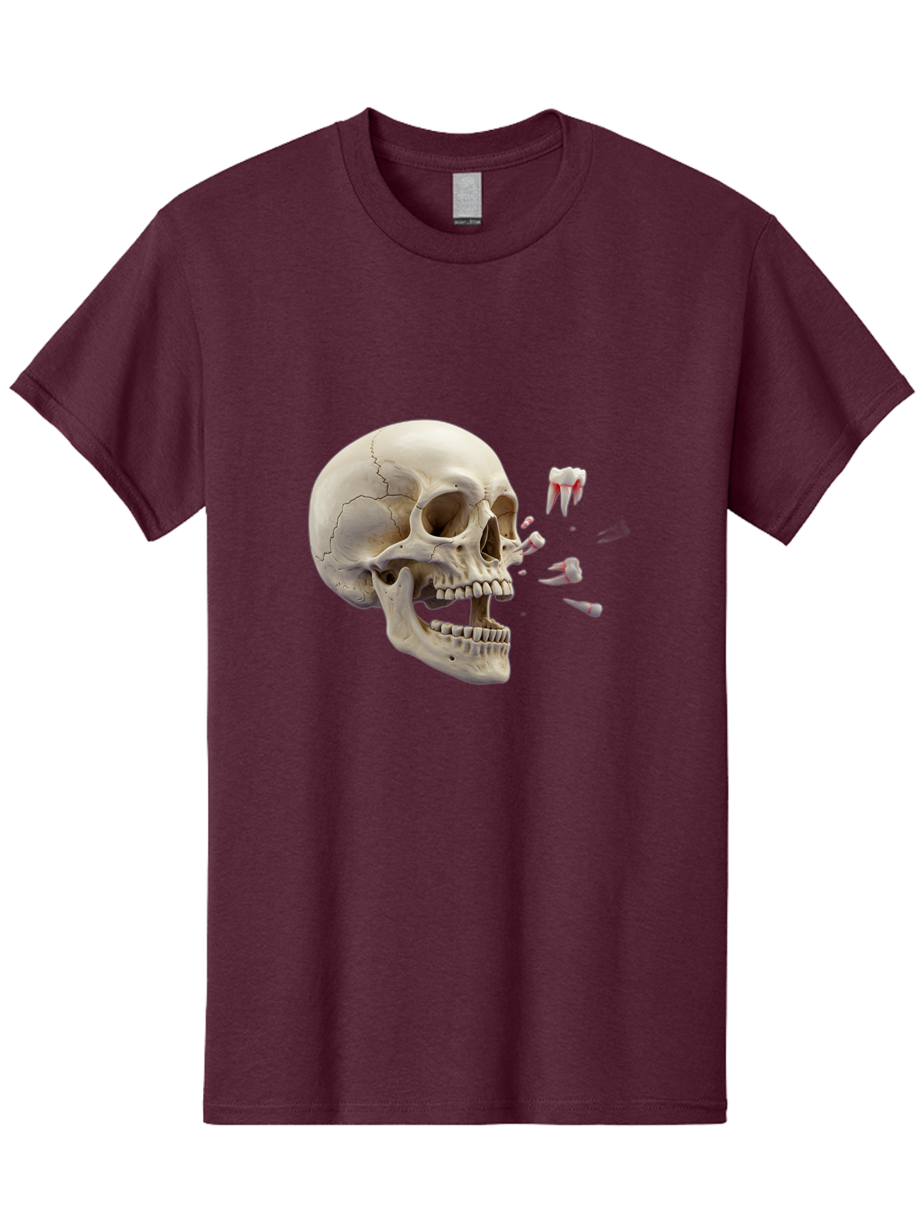 Cracked-Skull-1 Men'S Graphic Tee, 100% Cotton, Comfortable Casual Summer Wear, Machine Washable, Human Skull, Broken Jaw, Shattered Teeth, Dental Anatomy, Forensic Science, Medical Illustration, Skeleton Head, Jawbone Fracture, Bac926
