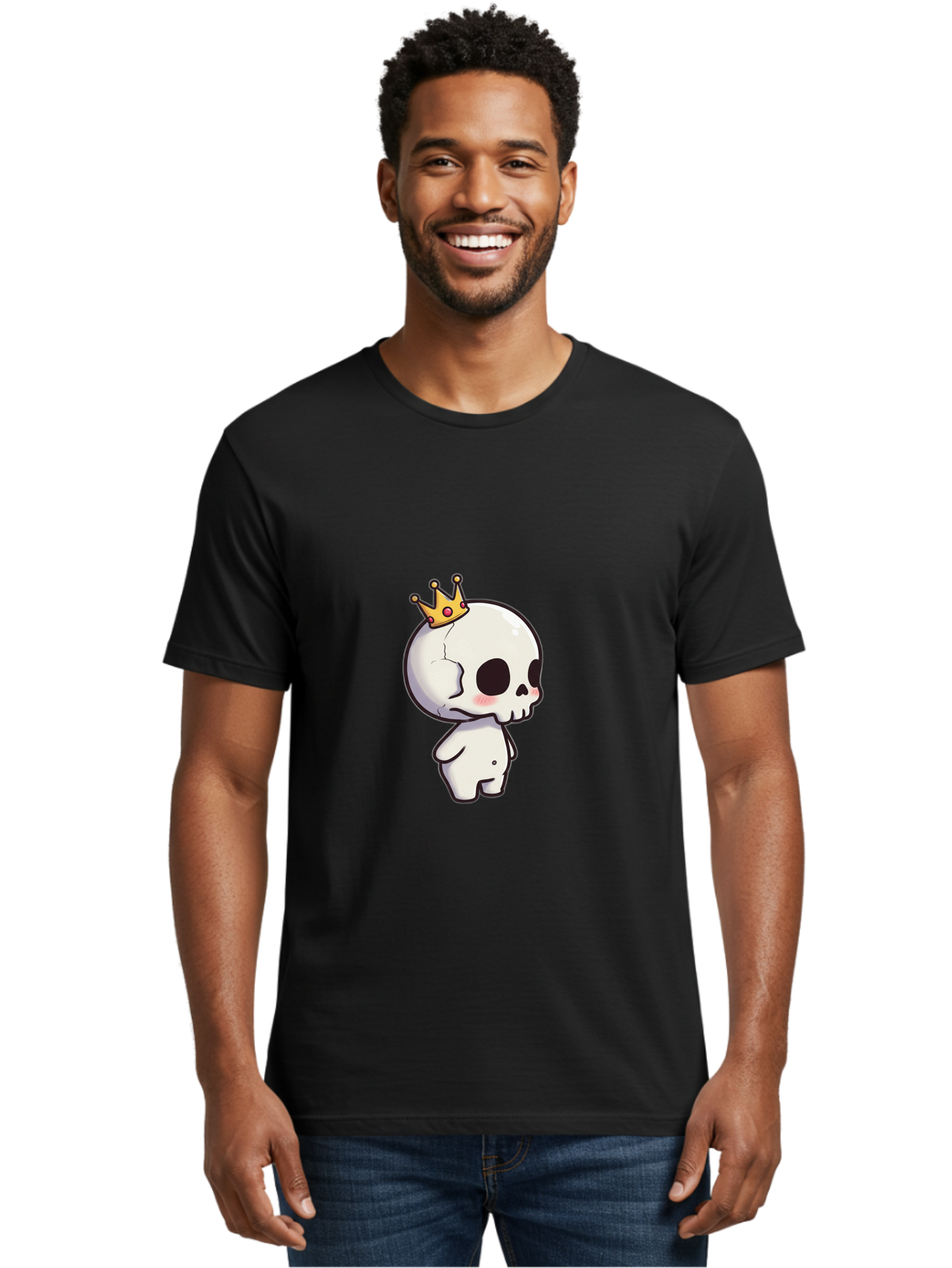 Cracked-Skull-With-Crown Men'S Graphic Tee, 100% Cotton, Comfortable Casual Summer Wear, Machine Washable, Cartoon Skull With Crown, Cute Skull, Kawaii Art, Skull Character, Crowned Character, Anime Style, Digital Illustration, Quirky Design, Bac927