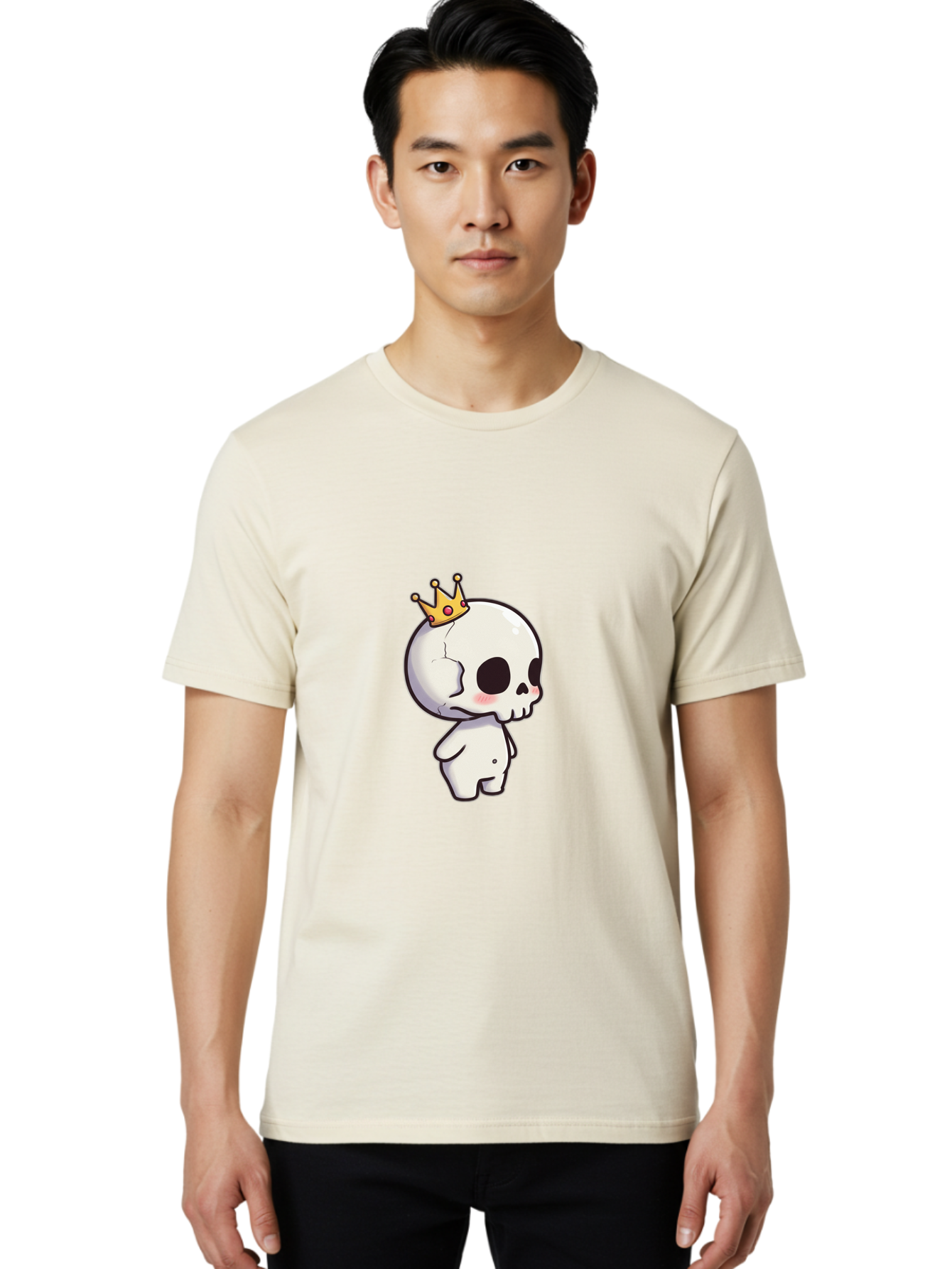 Cracked-Skull-With-Crown Men'S Graphic Tee, 100% Cotton, Comfortable Casual Summer Wear, Machine Washable, Cartoon Skull With Crown, Cute Skull, Kawaii Art, Skull Character, Crowned Character, Anime Style, Digital Illustration, Quirky Design, Bac927
