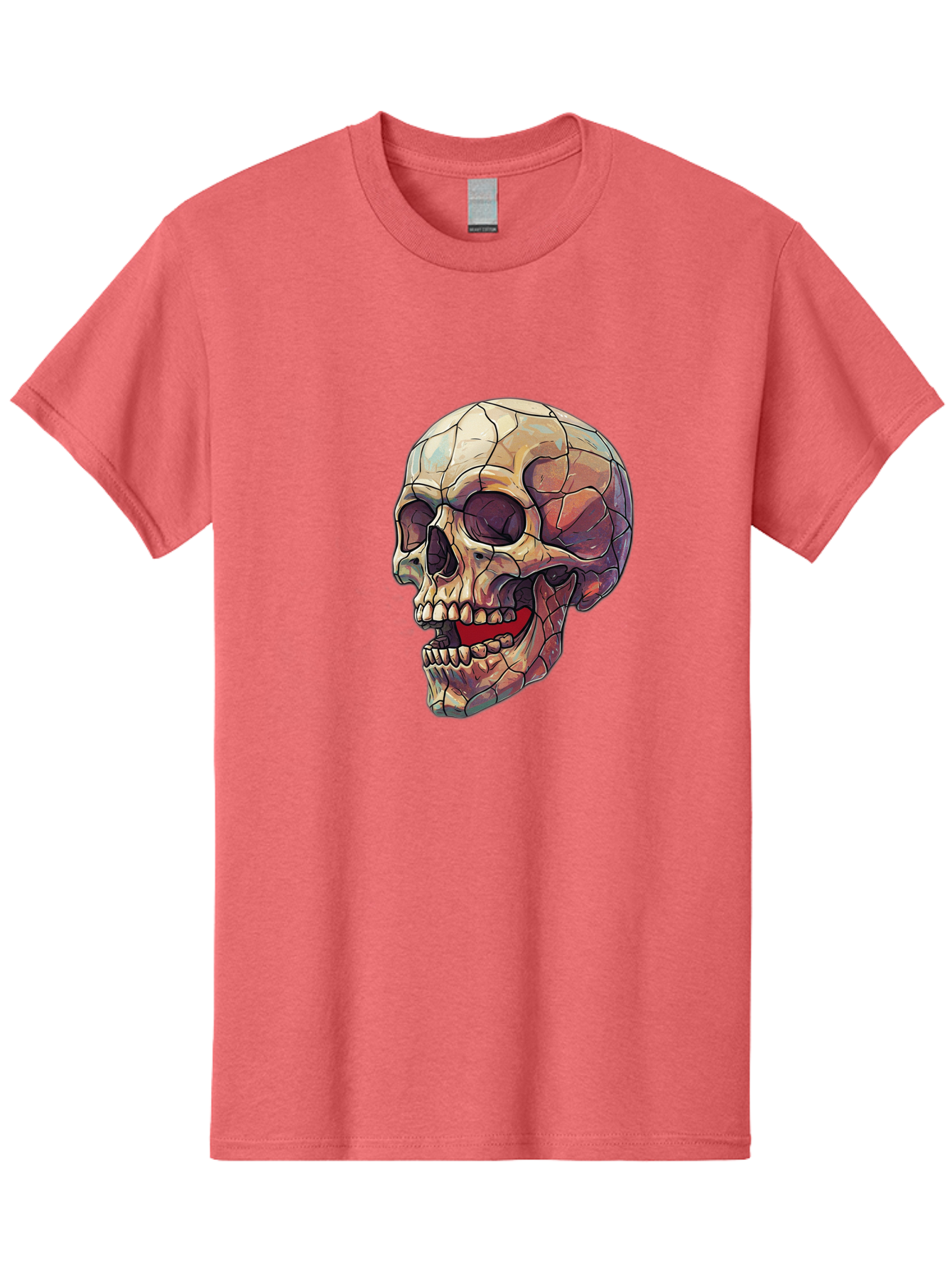 Cracked-Skull Men'S Graphic Tee, 100% Cotton, Comfortable Casual Summer Wear, Machine Washable, Human Skull, Cracked Bones, Red Tongue, Dental Anatomy, Skull Art, Gothic Illustration, Vibrant Colors, Bold Graphics Bac928