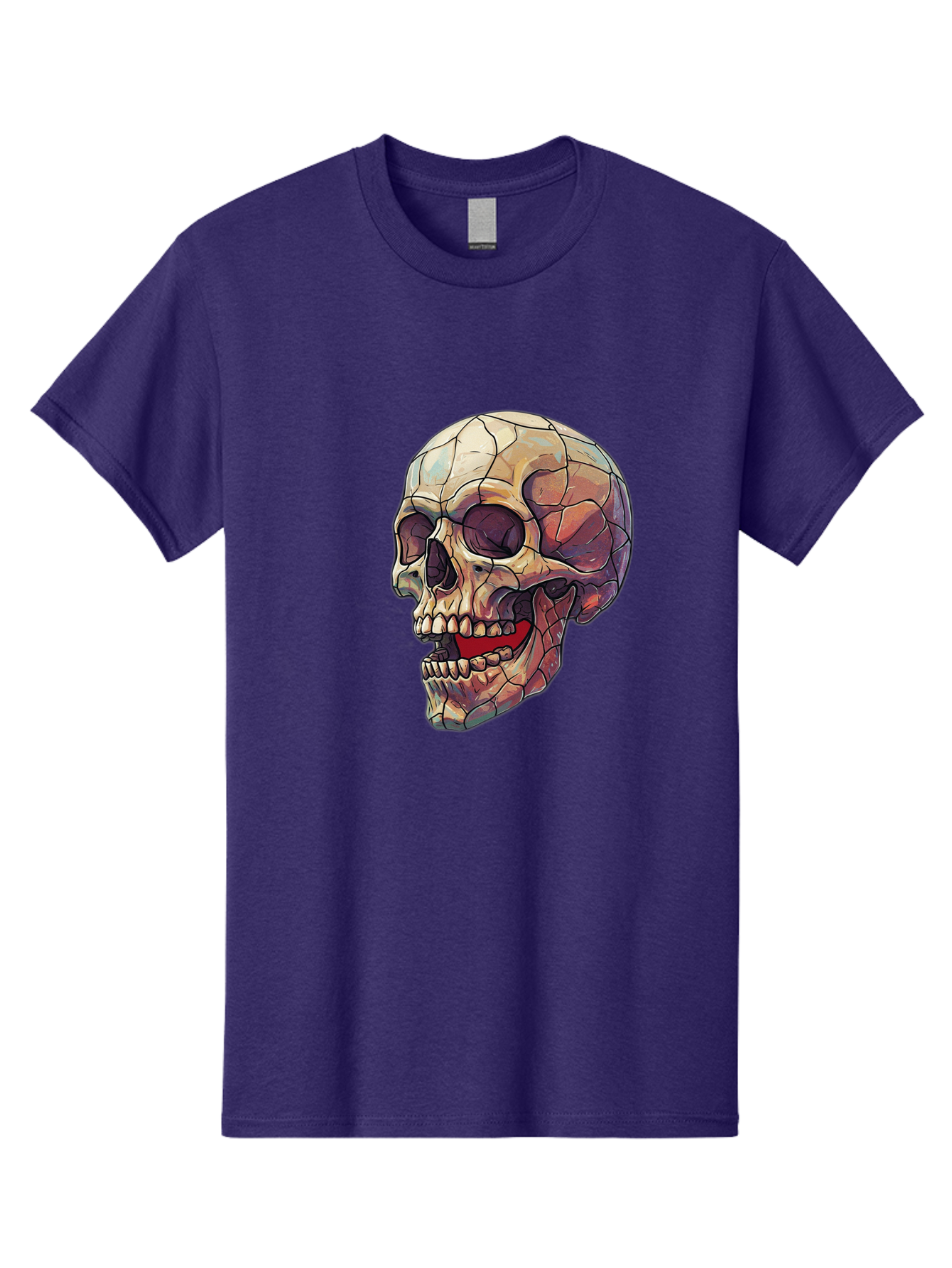 Cracked-Skull Men'S Graphic Tee, 100% Cotton, Comfortable Casual Summer Wear, Machine Washable, Human Skull, Cracked Bones, Red Tongue, Dental Anatomy, Skull Art, Gothic Illustration, Vibrant Colors, Bold Graphics Bac928
