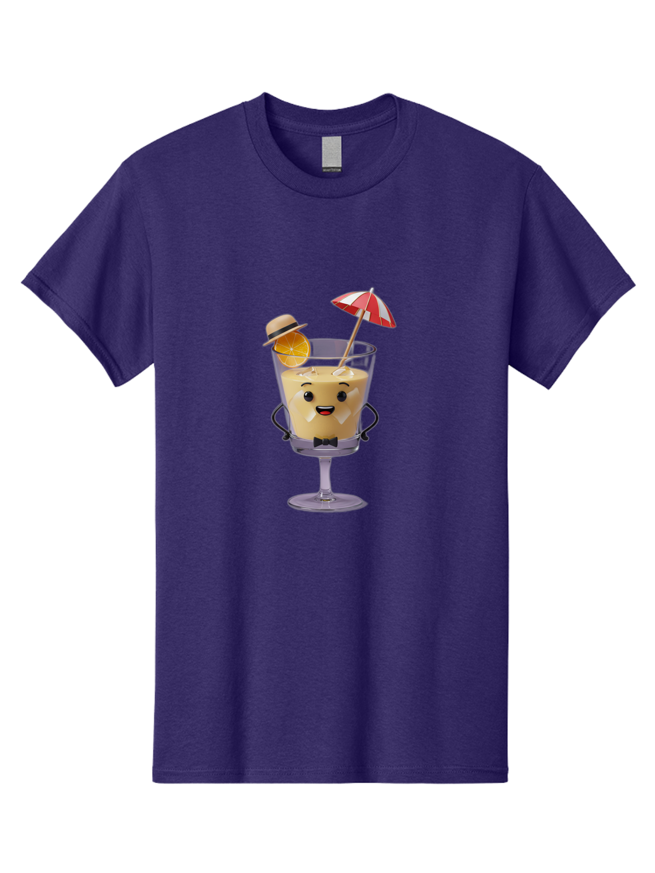 Creamy-Cocktail Men'S Graphic Tee, 100% Cotton, Comfortable Casual Summer Wear, Machine Washable, Fun Cocktail, Orange Slice, Red And White Umbrella, Beige Hat, Smiling Face, Bow Tie, Summer Drink, Refreshing Beverage Bac929