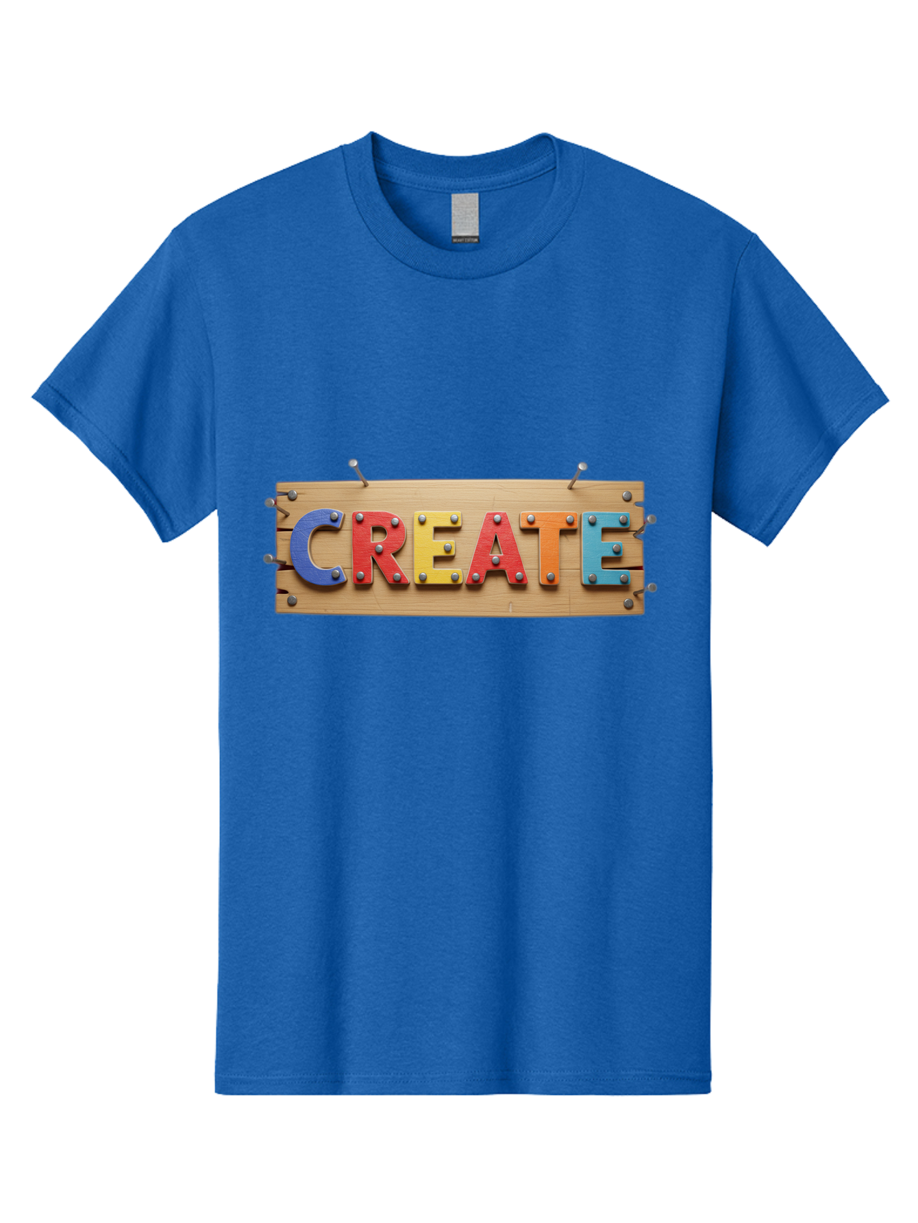 Create Men'S Graphic Tee, 100% Cotton, Comfortable Casual Summer Wear, Machine Washable, Create Sign, Wooden Board, Colorful Letters, Metal Screws, Creative Inspiration, Artistic Expression, Diy Projects, Imagination Sparks, Vibrant Colors Bac930