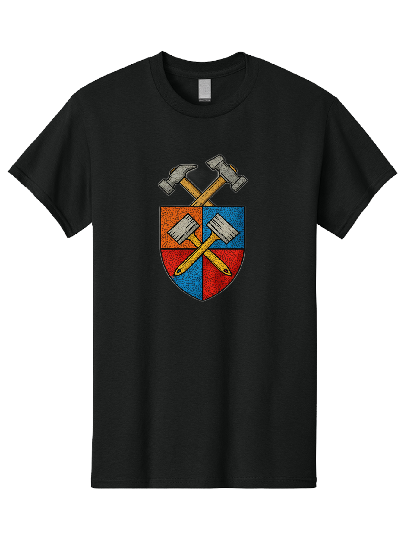 Crossed-Hammers-Coat-Of-Arms Men'S Graphic Tee, 100% Cotton, Comfortable Casual Summer Wear, Machine Washable, Hammers And Pencil, Crossed Tools, Shield Emblem, Carpentry Symbol, Construction Logo, Diy Icon, Craftsmanship Sign Bac937