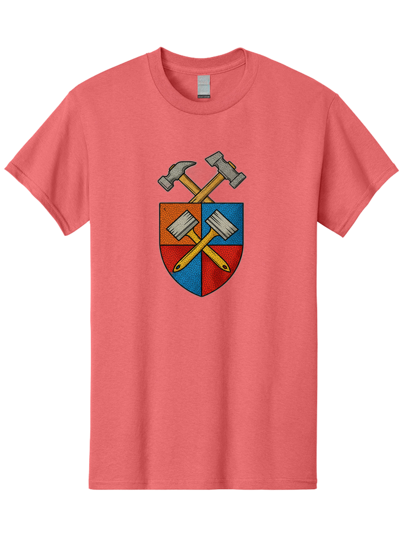 Crossed-Hammers-Coat-Of-Arms Men'S Graphic Tee, 100% Cotton, Comfortable Casual Summer Wear, Machine Washable, Hammers And Pencil, Crossed Tools, Shield Emblem, Carpentry Symbol, Construction Logo, Diy Icon, Craftsmanship Sign Bac937