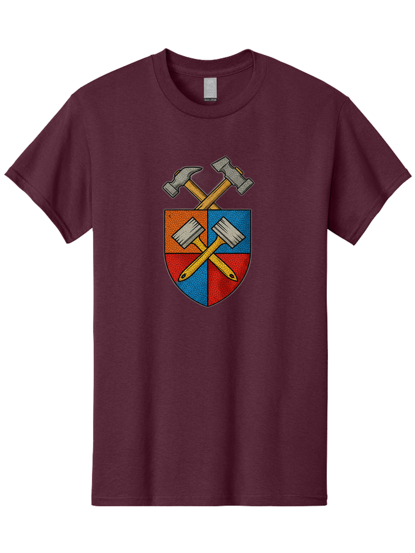 Crossed-Hammers-Coat-Of-Arms Men'S Graphic Tee, 100% Cotton, Comfortable Casual Summer Wear, Machine Washable, Hammers And Pencil, Crossed Tools, Shield Emblem, Carpentry Symbol, Construction Logo, Diy Icon, Craftsmanship Sign Bac937