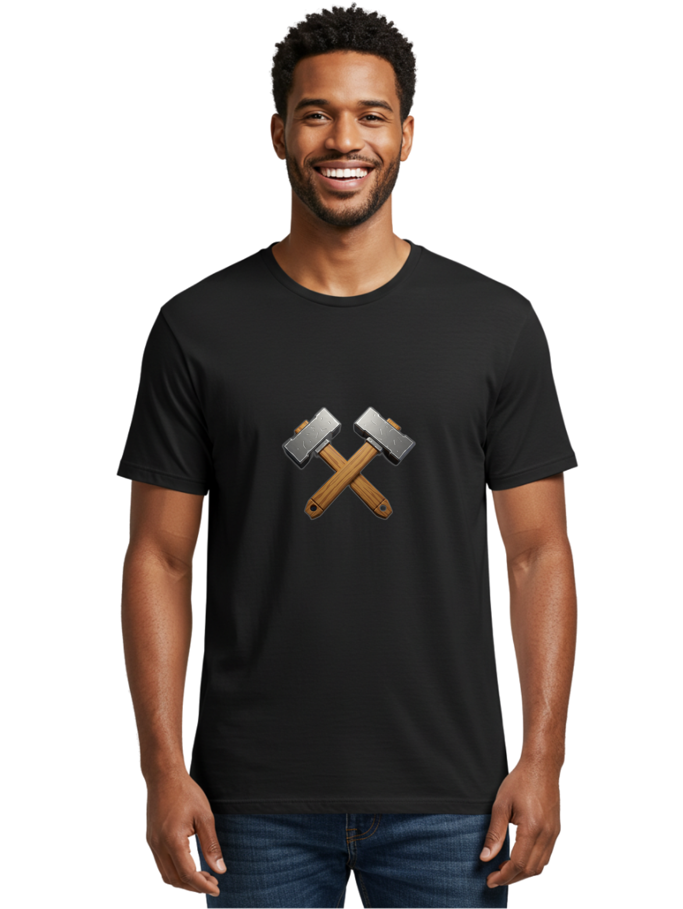 Crossed-Hammers Men'S Graphic Tee, 100% Cotton, Comfortable Casual Summer Wear, Machine Washable, Crossed Hammers, Hammer Icon, Diy Tools, Crafting Symbol, Workshop Essentials, Industrial Design, Wooden Handles, Metal Heads, Toolset Bac939