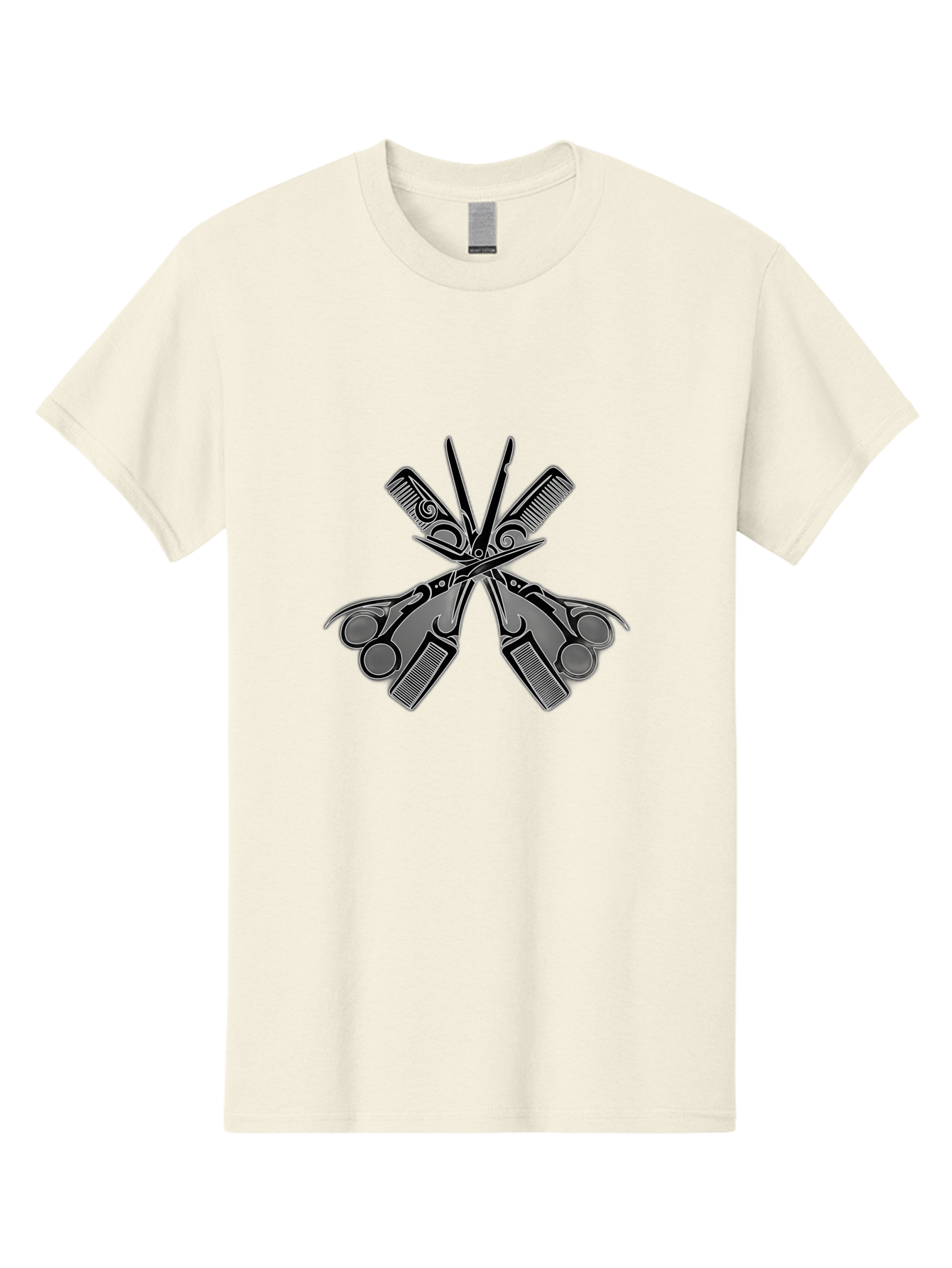 Crossed-Scissors-And-Razors Men'S Graphic Tee, 100% Cotton, Comfortable Casual Summer Wear, Machine Washable, Barber Scissors, Hair Clippers, Grooming Equipment, Salon Tools, Barber Shop, Cutting Instruments, Hairstyling, Grooming Supplies, Bac940
