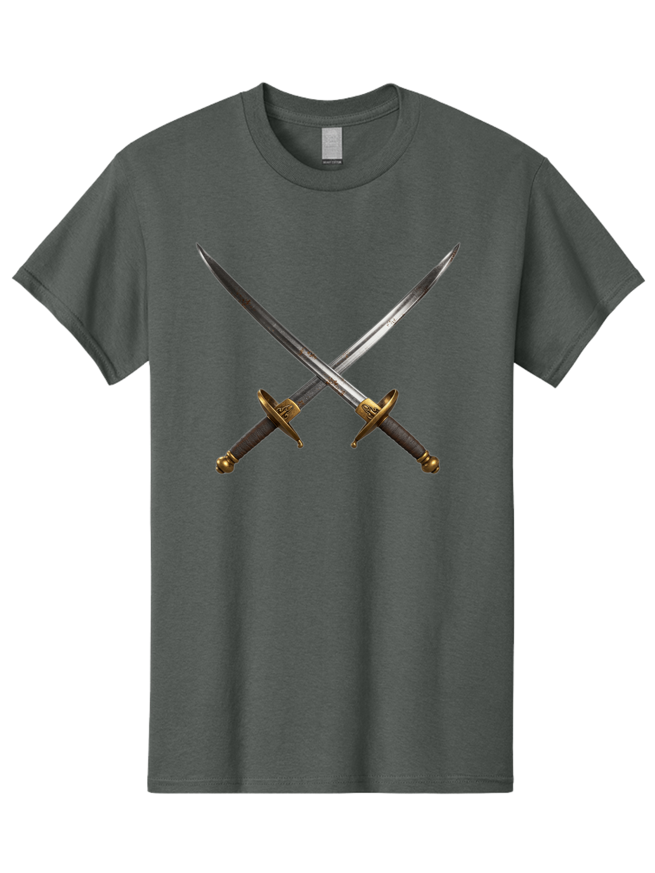 Crossed-Swords-1 Men'S Graphic Tee, 100% Cotton, Comfortable Casual Summer Wear, Machine Washable, Crossed Swords, Medieval Weapons, Sword Fight, Dueling Swords, Historical Blades, Battle Ready, Sharp Steel, Gold Hilts, Leather Grips Bac941
