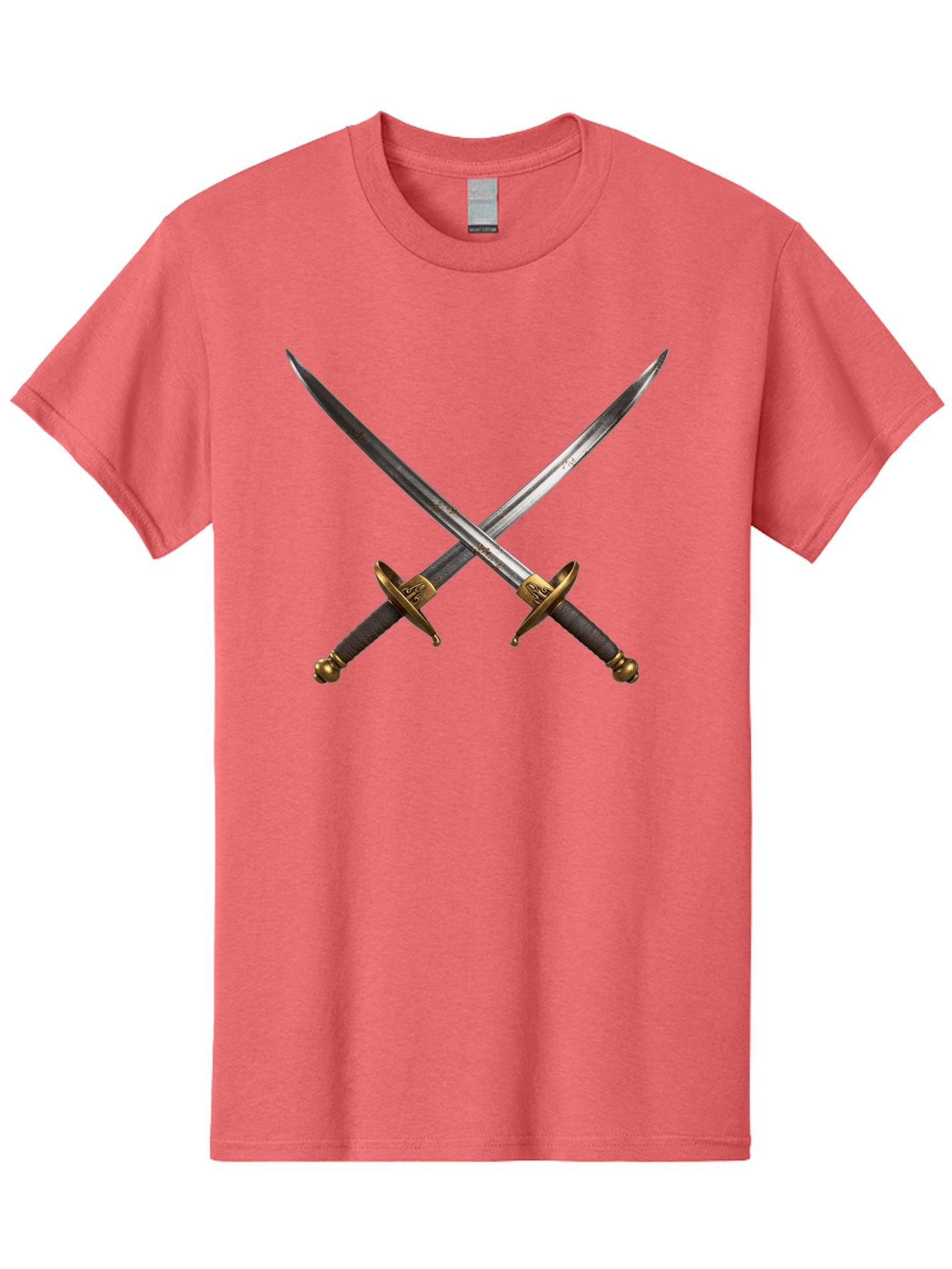 Crossed-Swords-1 Men'S Graphic Tee, 100% Cotton, Comfortable Casual Summer Wear, Machine Washable, Crossed Swords, Medieval Weapons, Sword Fight, Dueling Swords, Historical Blades, Battle Ready, Sharp Steel, Gold Hilts, Leather Grips Bac941