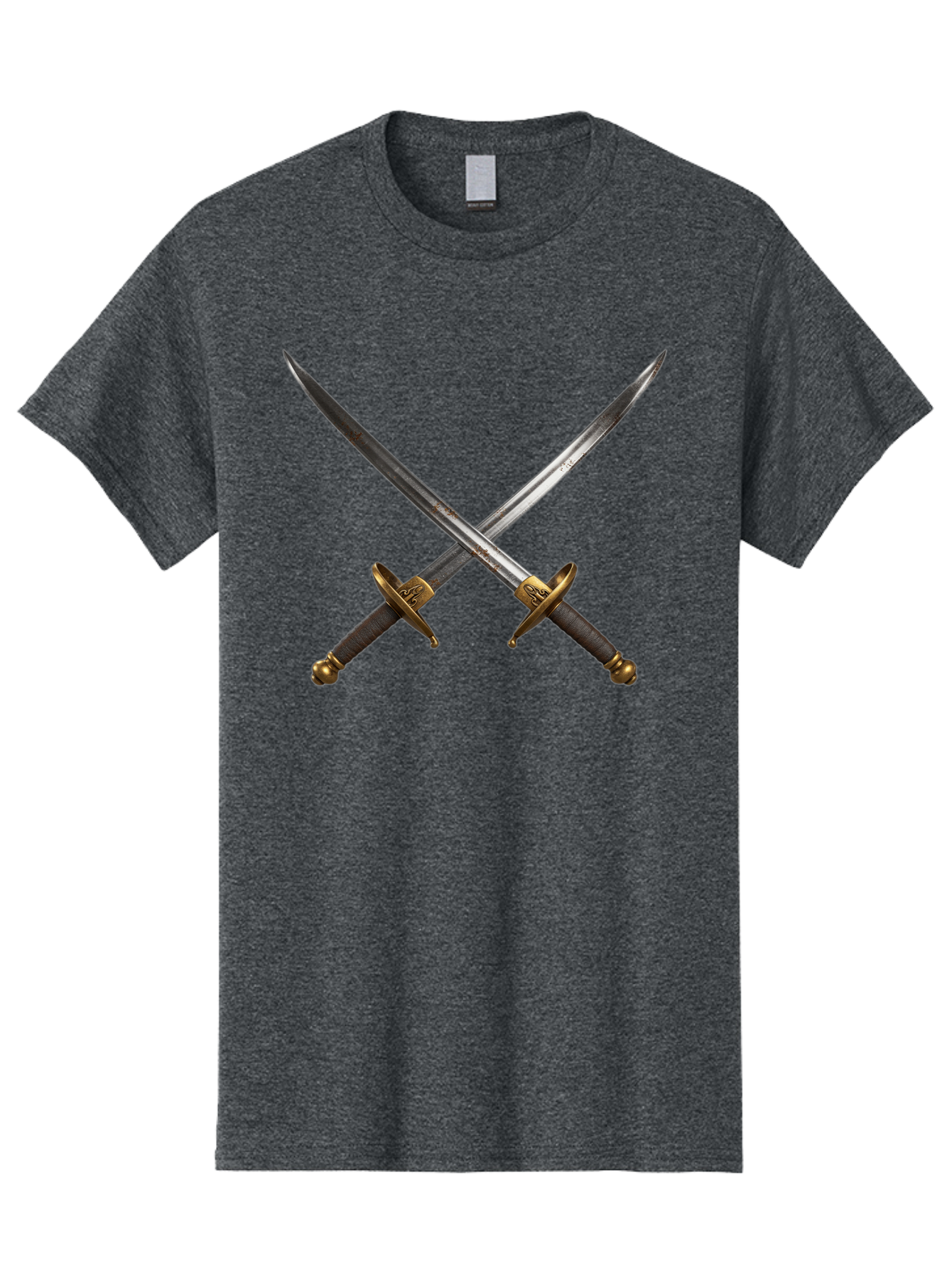 Crossed-Swords-1 Men'S Graphic Tee, 100% Cotton, Comfortable Casual Summer Wear, Machine Washable, Crossed Swords, Medieval Weapons, Sword Fight, Dueling Swords, Historical Blades, Battle Ready, Sharp Steel, Gold Hilts, Leather Grips Bac941
