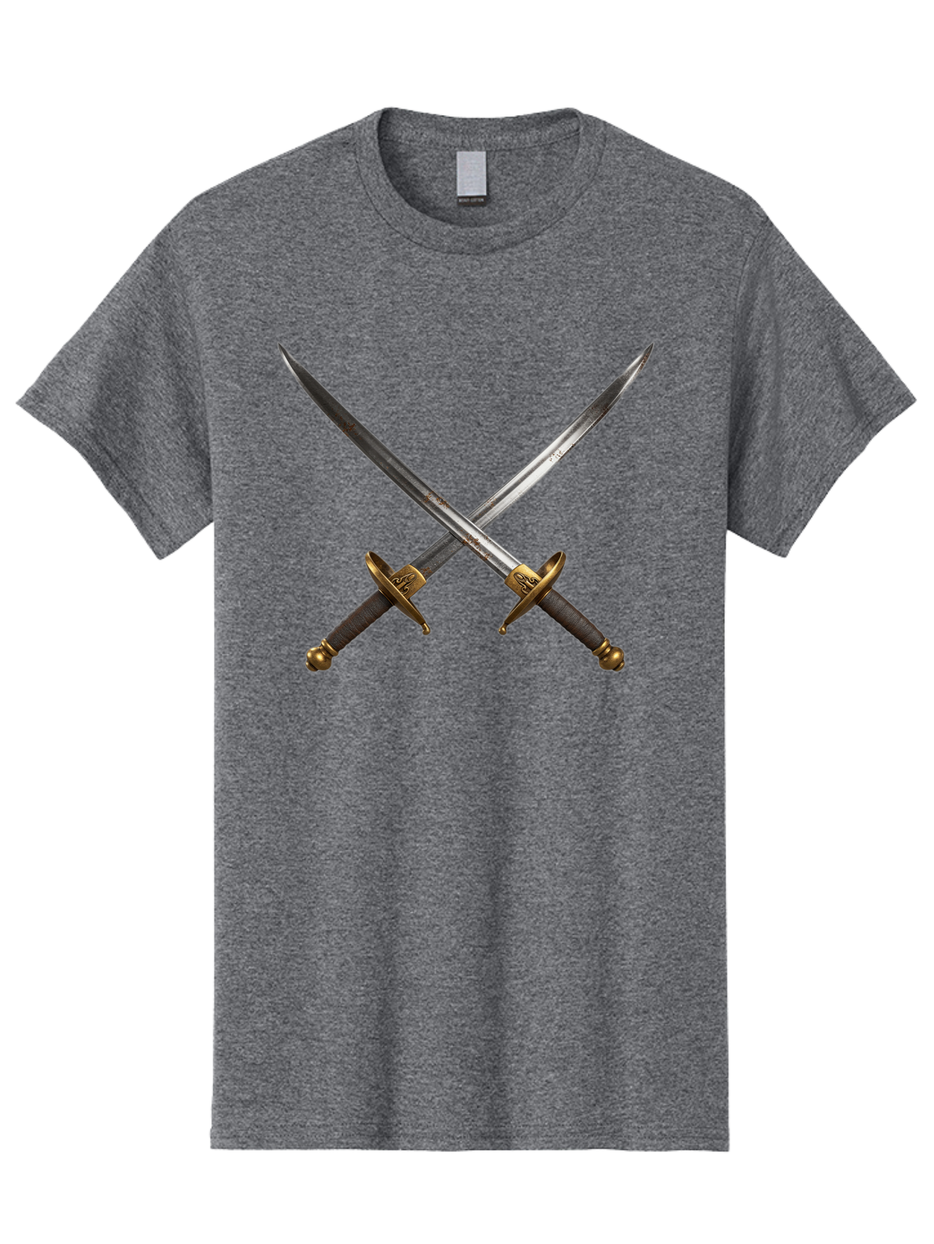 Crossed-Swords-1 Men'S Graphic Tee, 100% Cotton, Comfortable Casual Summer Wear, Machine Washable, Crossed Swords, Medieval Weapons, Sword Fight, Dueling Swords, Historical Blades, Battle Ready, Sharp Steel, Gold Hilts, Leather Grips Bac941