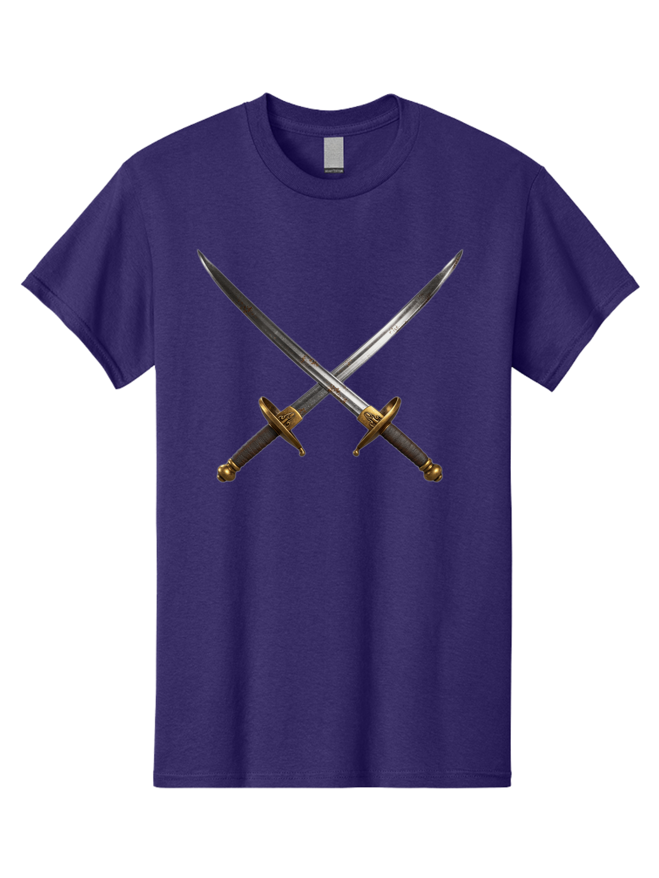 Crossed-Swords-1 Men'S Graphic Tee, 100% Cotton, Comfortable Casual Summer Wear, Machine Washable, Crossed Swords, Medieval Weapons, Sword Fight, Dueling Swords, Historical Blades, Battle Ready, Sharp Steel, Gold Hilts, Leather Grips Bac941