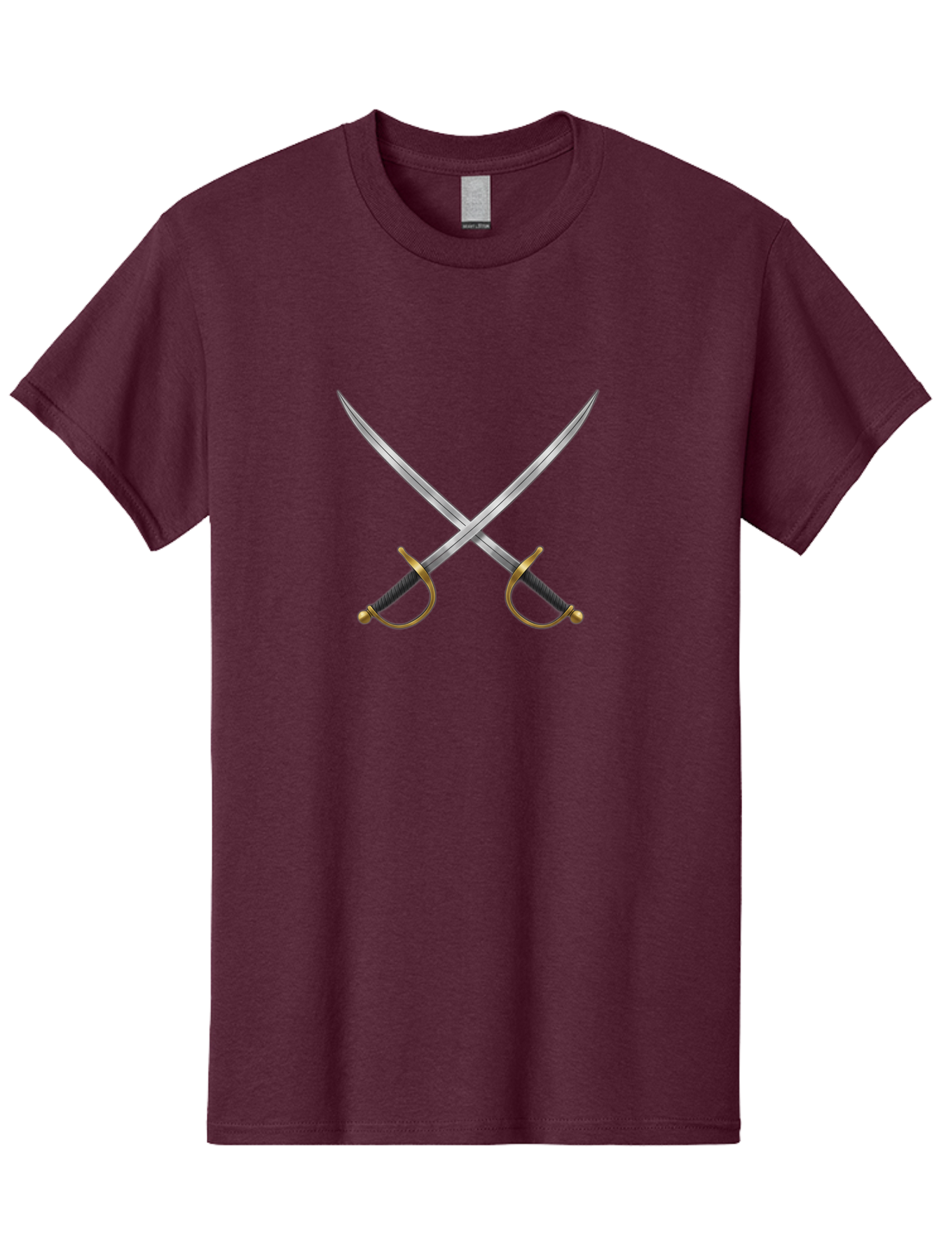 Crossed-Swords-2 Men'S Graphic Tee, 100% Cotton, Comfortable Casual Summer Wear, Machine Washable, Crossed Swords, Medieval Swords, Historical Dueling, Sword Fight, Gold Hilts, Black Grips, Metal Blades, Sword Emblem, Fencing Swords, Bac942