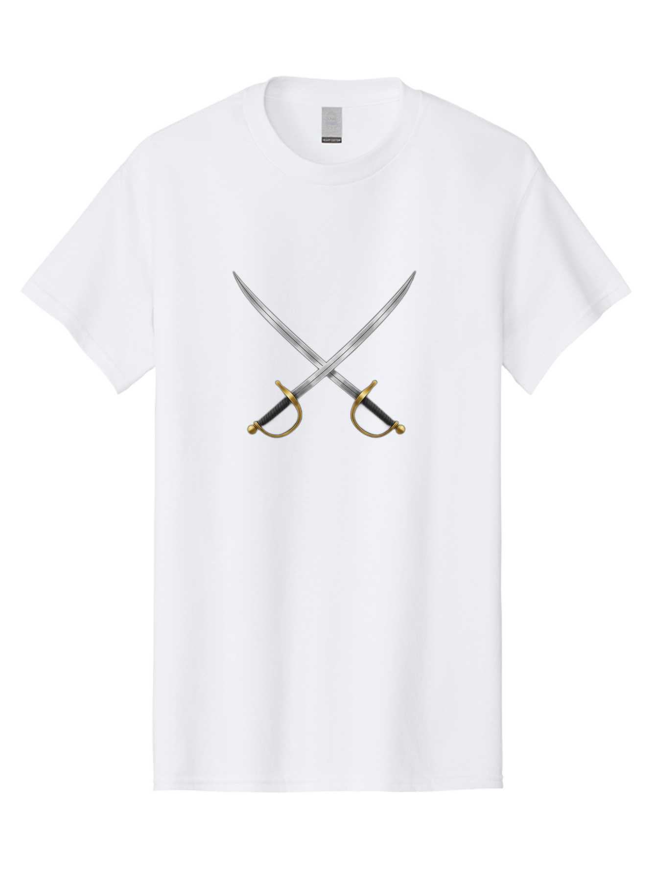Crossed-Swords-2 Men'S Graphic Tee, 100% Cotton, Comfortable Casual Summer Wear, Machine Washable, Crossed Swords, Medieval Swords, Historical Dueling, Sword Fight, Gold Hilts, Black Grips, Metal Blades, Sword Emblem, Fencing Swords, Bac942
