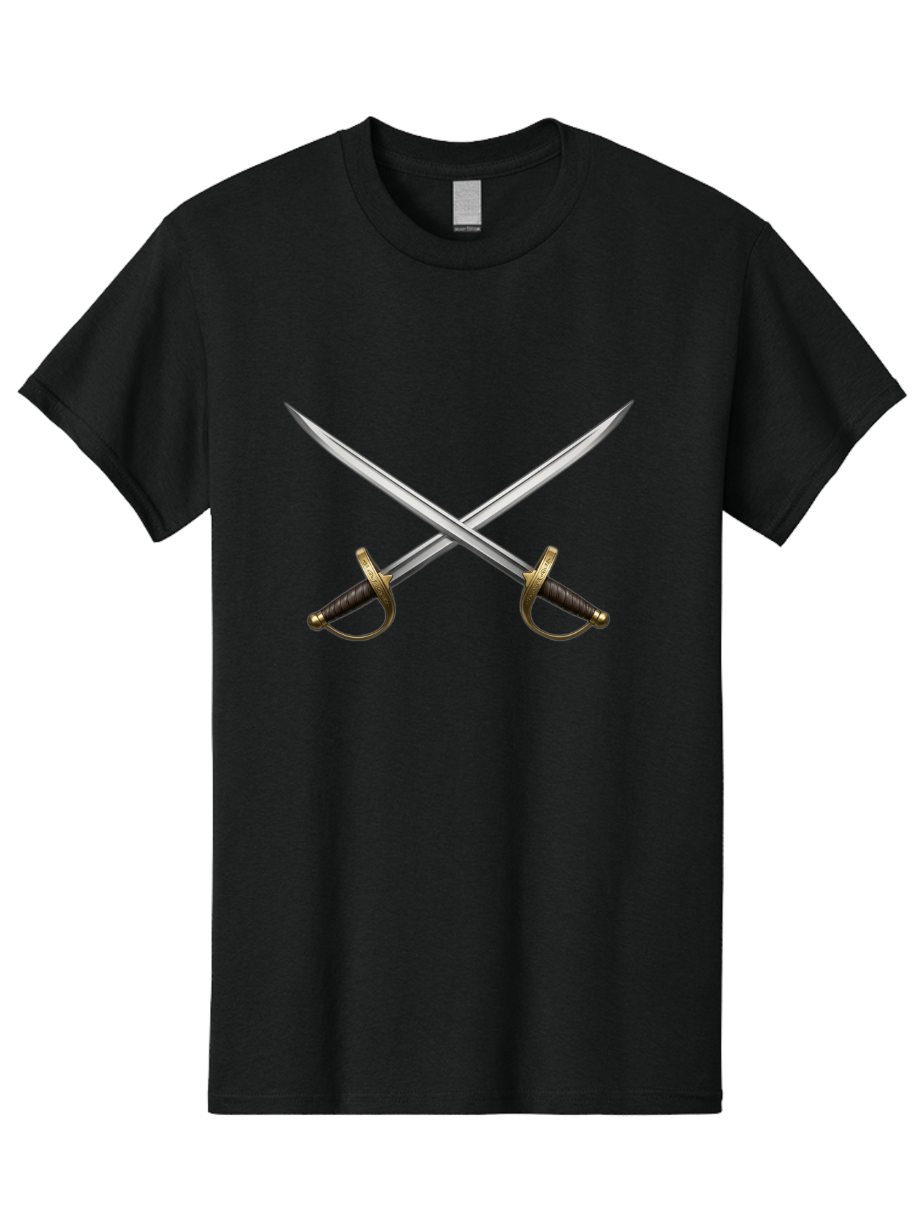 Crossed-Swords-3 Men'S Graphic Tee, 100% Cotton, Comfortable Casual Summer Wear, Machine Washable, Crossed Swords, Dueling Swords, Medieval Swords, Sharp Blades, Black Handles, Gold Accents, Symbolic Imagery, Martial Arts, Historical Combat Bac943