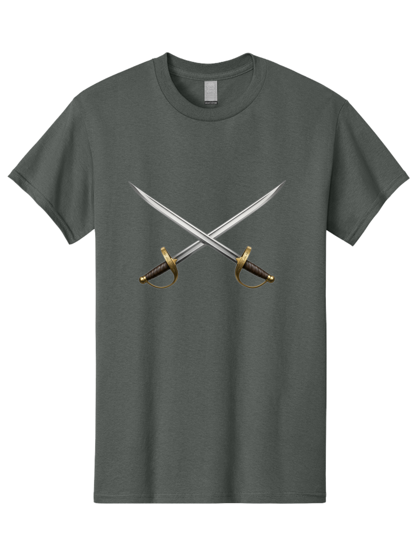 Crossed-Swords-3 Men'S Graphic Tee, 100% Cotton, Comfortable Casual Summer Wear, Machine Washable, Crossed Swords, Dueling Swords, Medieval Swords, Sharp Blades, Black Handles, Gold Accents, Symbolic Imagery, Martial Arts, Historical Combat Bac943
