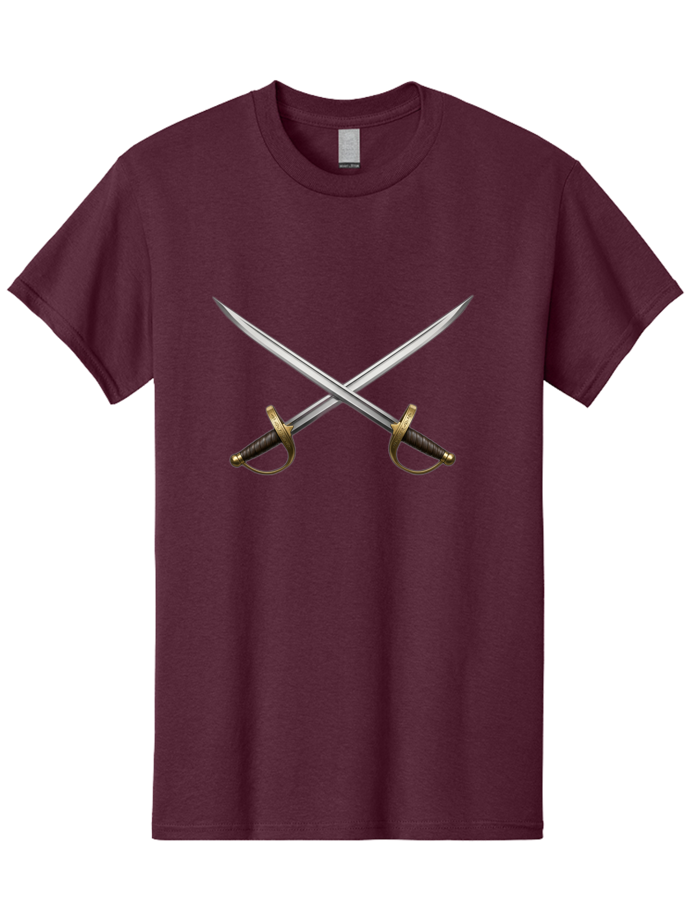 Crossed-Swords-3 Men'S Graphic Tee, 100% Cotton, Comfortable Casual Summer Wear, Machine Washable, Crossed Swords, Dueling Swords, Medieval Swords, Sharp Blades, Black Handles, Gold Accents, Symbolic Imagery, Martial Arts, Historical Combat Bac943