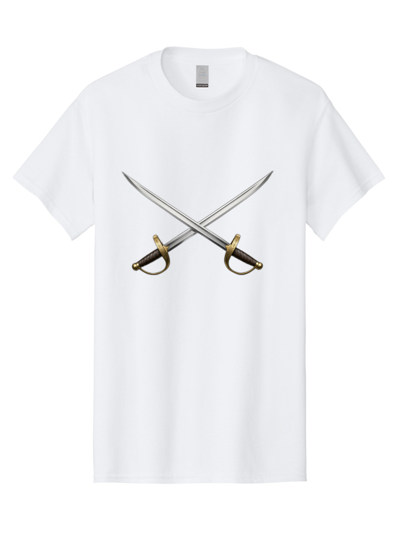 Crossed-Swords-3 Men'S Graphic Tee, 100% Cotton, Comfortable Casual Summer Wear, Machine Washable, Crossed Swords, Dueling Swords, Medieval Swords, Sharp Blades, Black Handles, Gold Accents, Symbolic Imagery, Martial Arts, Historical Combat Bac943