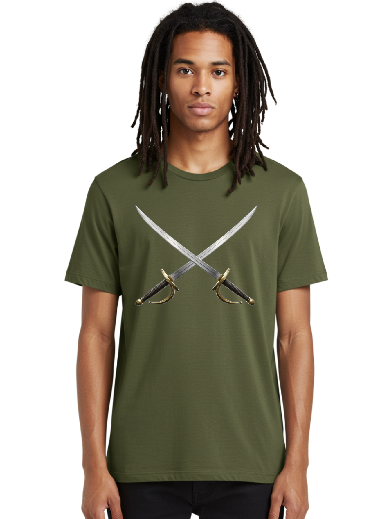 Crossed-Swords Men'S Graphic Tee, 100% Cotton, Comfortable Casual Summer Wear, Machine Washable, Crossed Swords, Sword Fight, Medieval Weapons, Historical Swords, Battle Ready, Sharp Blades, Metal Swords, Historical Warfare, Sword Duel Bac944