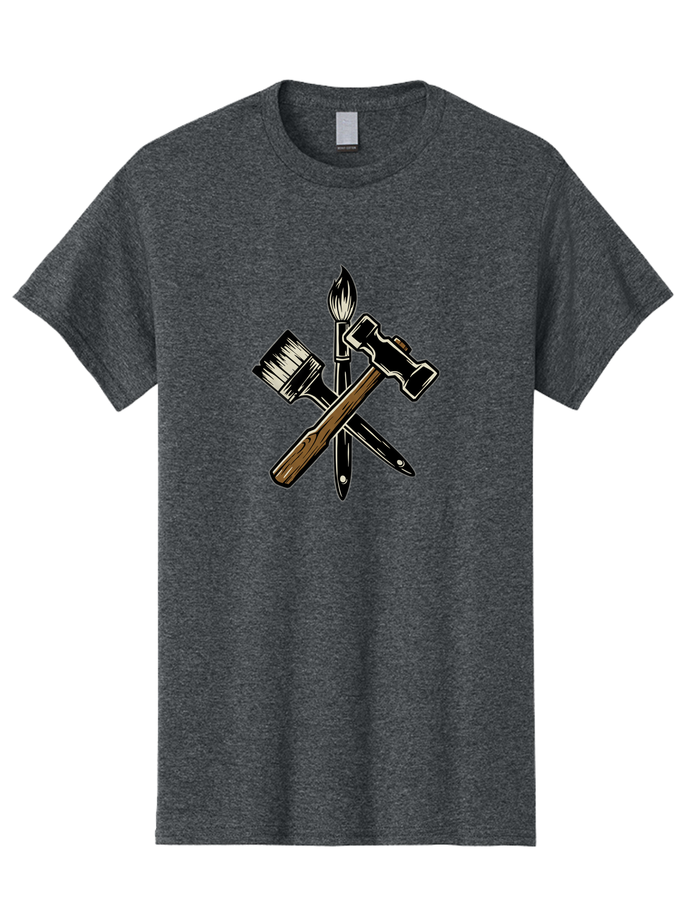 Crossed-Tools Men'S Graphic Tee, 100% Cotton, Comfortable Casual Summer Wear, Machine Washable, Paintbrush, Hammer, Pocket Knife, Art Tools, Craft Supplies, Creative Expression, Diy Projects, Handmade Crafts, Artistic Expression Bac945