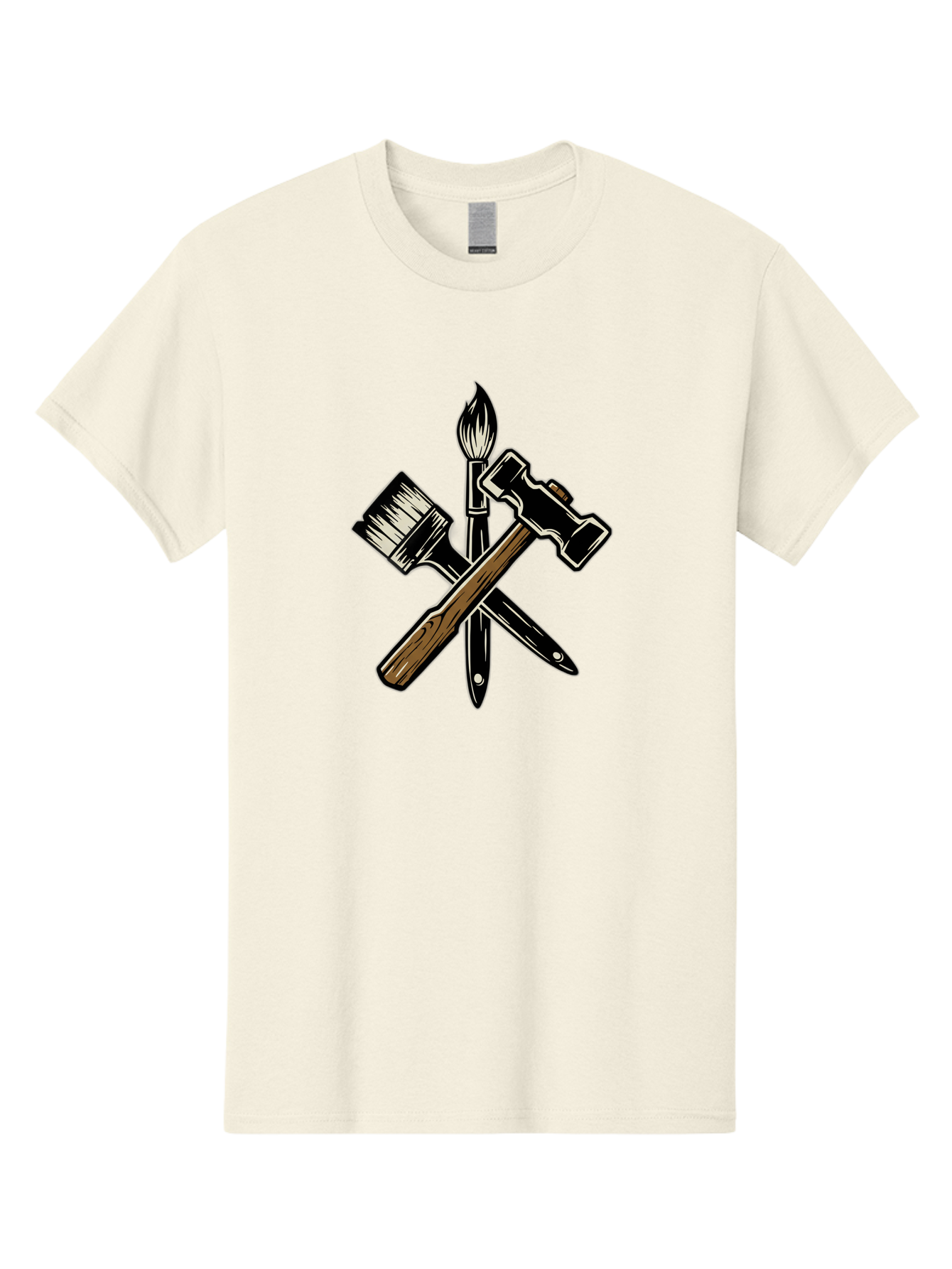 Crossed-Tools Men'S Graphic Tee, 100% Cotton, Comfortable Casual Summer Wear, Machine Washable, Paintbrush, Hammer, Pocket Knife, Art Tools, Craft Supplies, Creative Expression, Diy Projects, Handmade Crafts, Artistic Expression Bac945