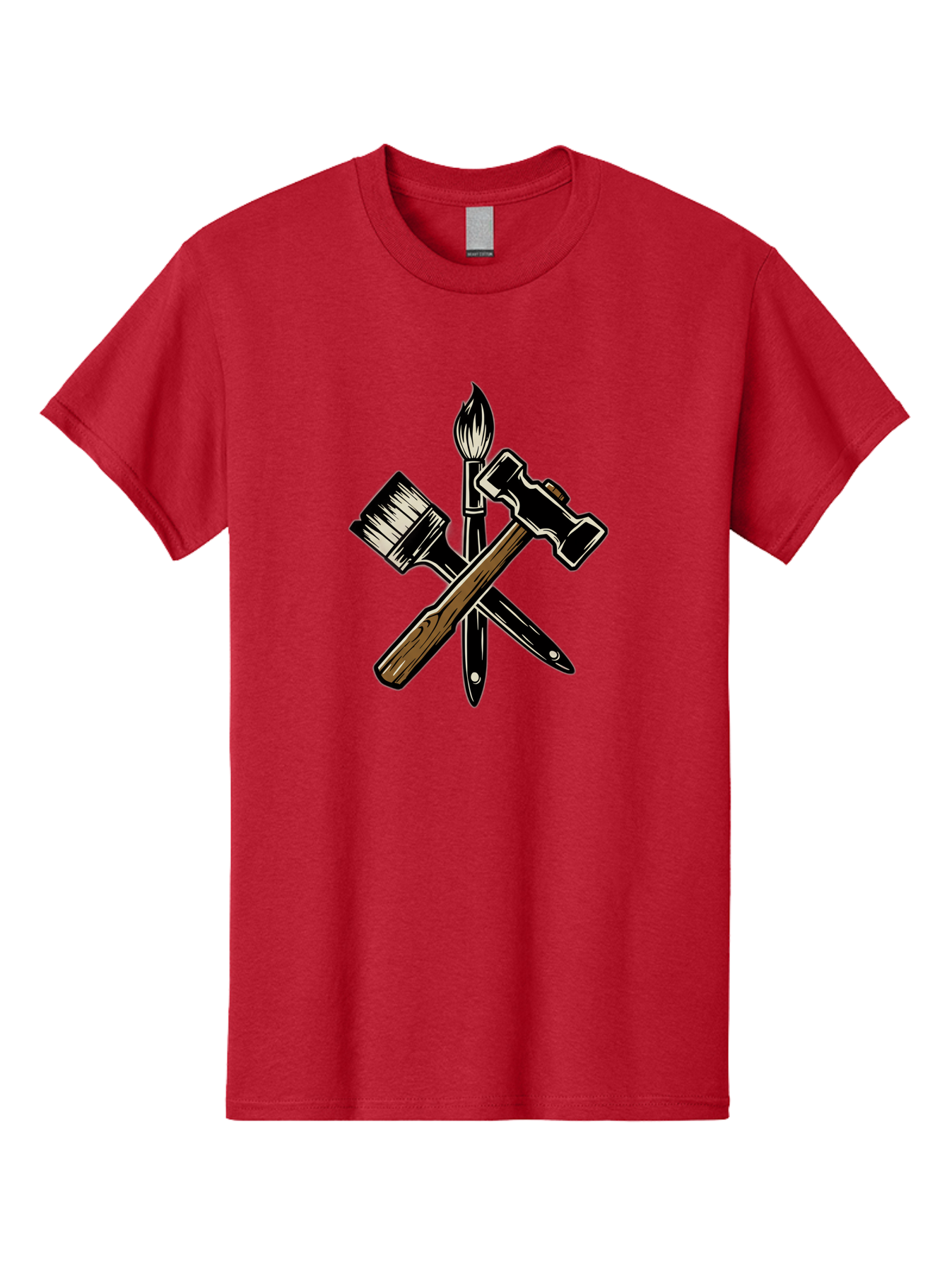 Crossed-Tools Men'S Graphic Tee, 100% Cotton, Comfortable Casual Summer Wear, Machine Washable, Paintbrush, Hammer, Pocket Knife, Art Tools, Craft Supplies, Creative Expression, Diy Projects, Handmade Crafts, Artistic Expression Bac945