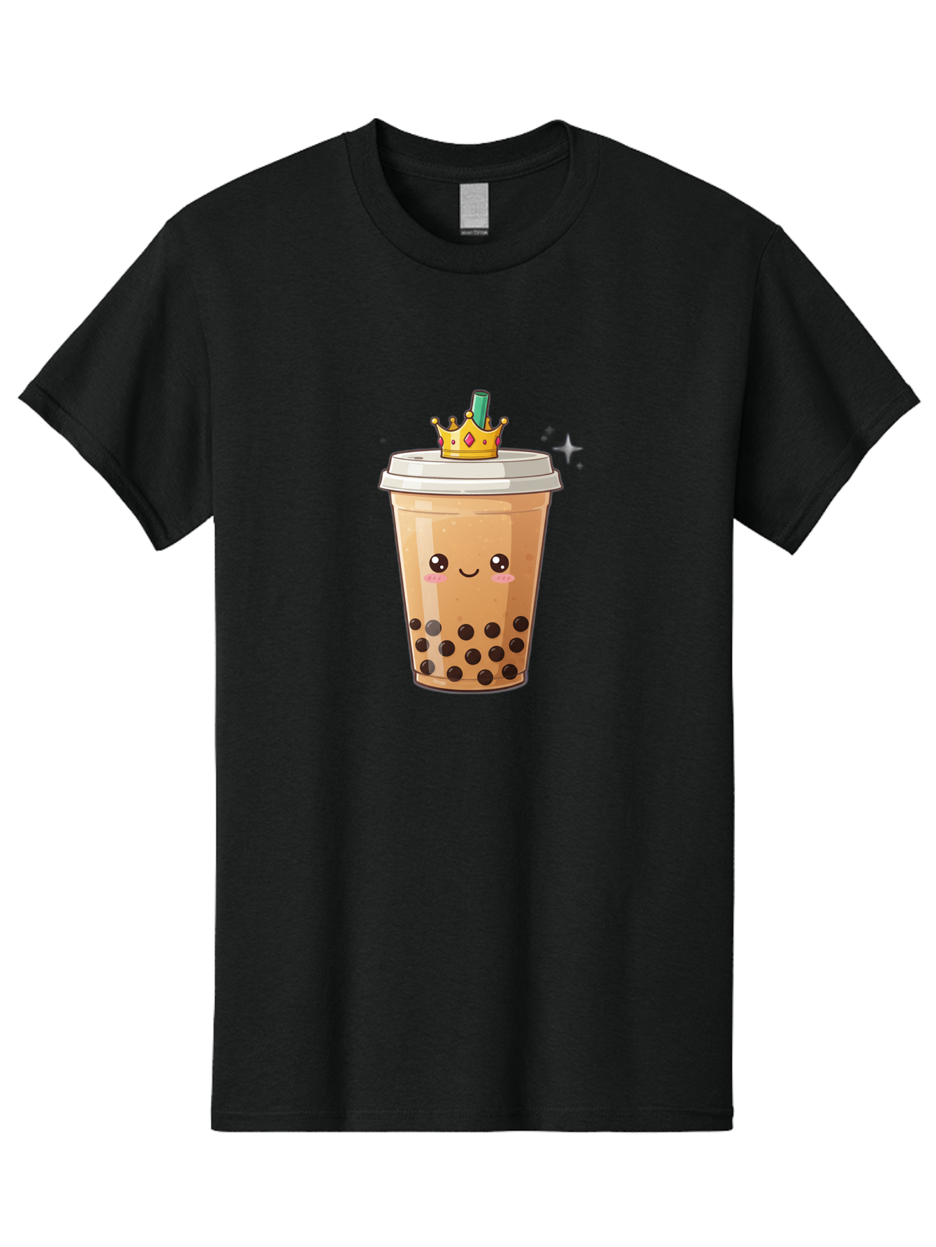 Crown-Bubble-Tea Men'S Graphic Tee, 100% Cotton, Comfortable Casual Summer Wear, Machine Washable, Bubble Tea, Cartoon Style, Kawaii, Smiling Face, Golden Crown, Boba Drink, Tea Cup, Straw, Cute, Fun, Playful, Sweet, Refreshing, Trendy Bac946