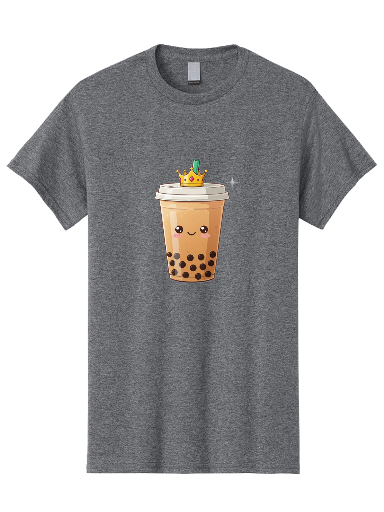 Crown-Bubble-Tea Men'S Graphic Tee, 100% Cotton, Comfortable Casual Summer Wear, Machine Washable, Bubble Tea, Cartoon Style, Kawaii, Smiling Face, Golden Crown, Boba Drink, Tea Cup, Straw, Cute, Fun, Playful, Sweet, Refreshing, Trendy Bac946