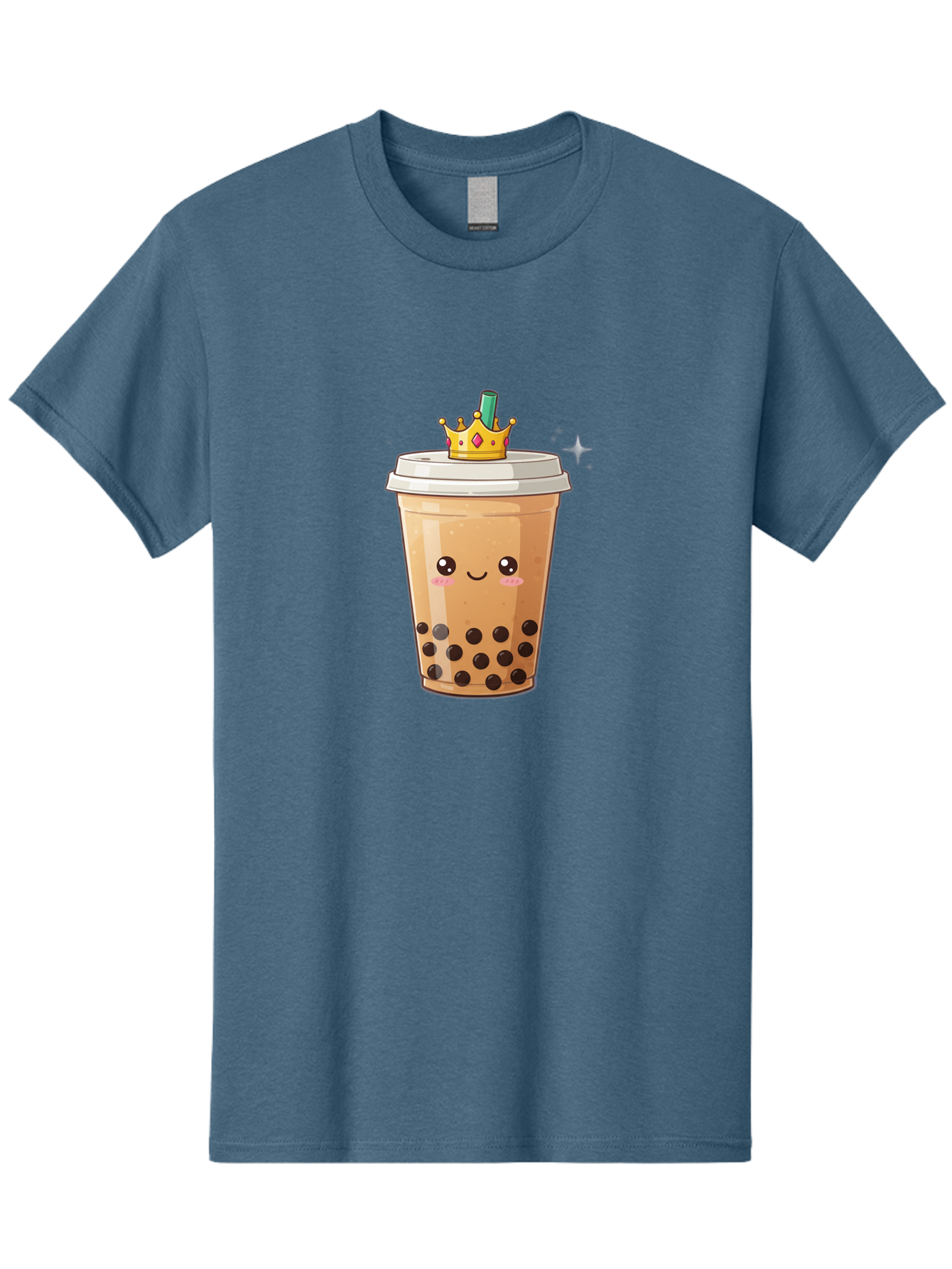 Crown-Bubble-Tea Men'S Graphic Tee, 100% Cotton, Comfortable Casual Summer Wear, Machine Washable, Bubble Tea, Cartoon Style, Kawaii, Smiling Face, Golden Crown, Boba Drink, Tea Cup, Straw, Cute, Fun, Playful, Sweet, Refreshing, Trendy Bac946