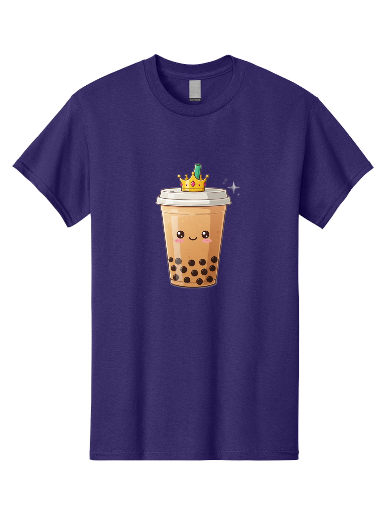 Crown-Bubble-Tea Men'S Graphic Tee, 100% Cotton, Comfortable Casual Summer Wear, Machine Washable, Bubble Tea, Cartoon Style, Kawaii, Smiling Face, Golden Crown, Boba Drink, Tea Cup, Straw, Cute, Fun, Playful, Sweet, Refreshing, Trendy Bac946