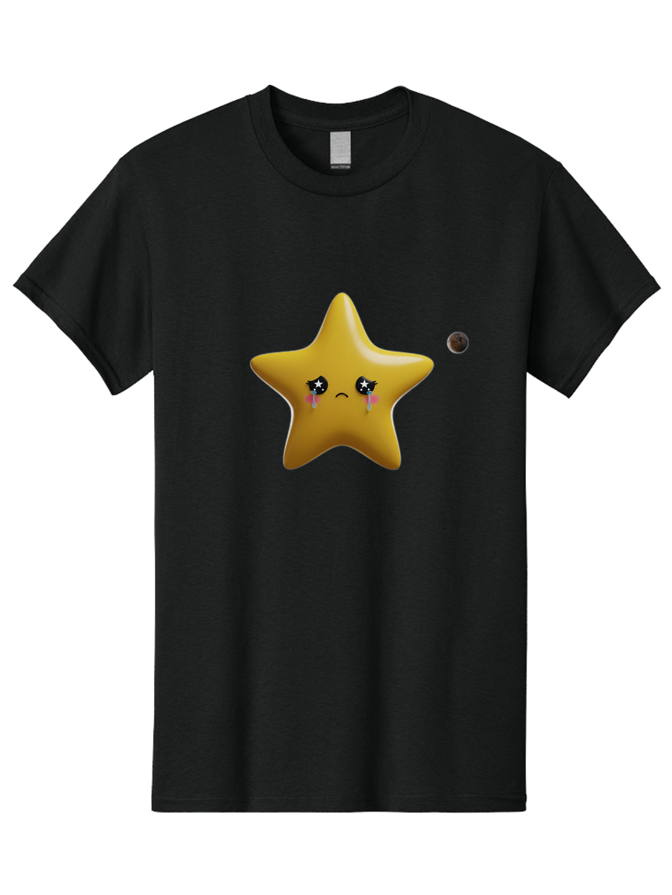 Crying-Star Men'S Graphic Tee, 100% Cotton, Comfortable Casual Summer Wear, Machine Washable, Sad Star, Crying Face, Tears, Sorrowful Expression, Frowning Star, Sorrow, Disappointment, Sadness, Star Emoji Bac949