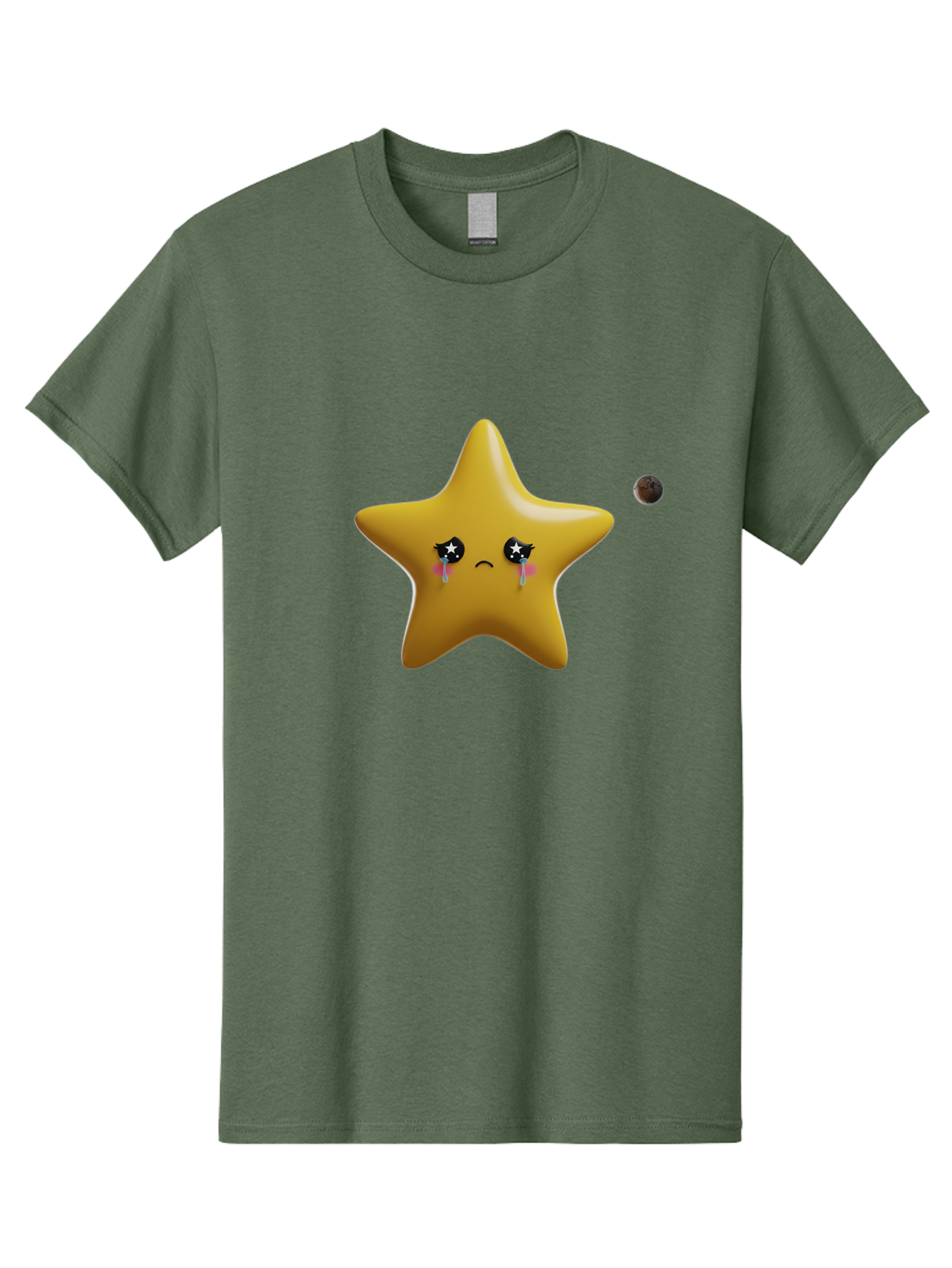 Crying-Star Men'S Graphic Tee, 100% Cotton, Comfortable Casual Summer Wear, Machine Washable, Sad Star, Crying Face, Tears, Sorrowful Expression, Frowning Star, Sorrow, Disappointment, Sadness, Star Emoji Bac949