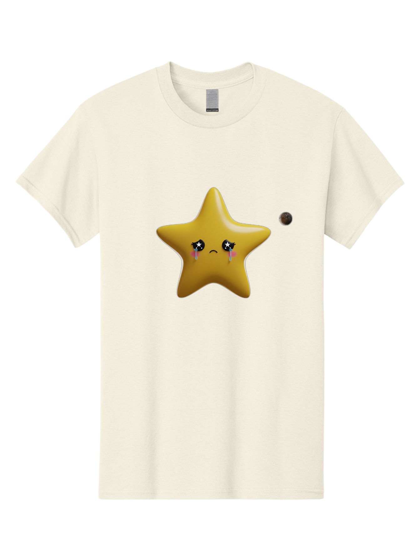 Crying-Star Men'S Graphic Tee, 100% Cotton, Comfortable Casual Summer Wear, Machine Washable, Sad Star, Crying Face, Tears, Sorrowful Expression, Frowning Star, Sorrow, Disappointment, Sadness, Star Emoji Bac949