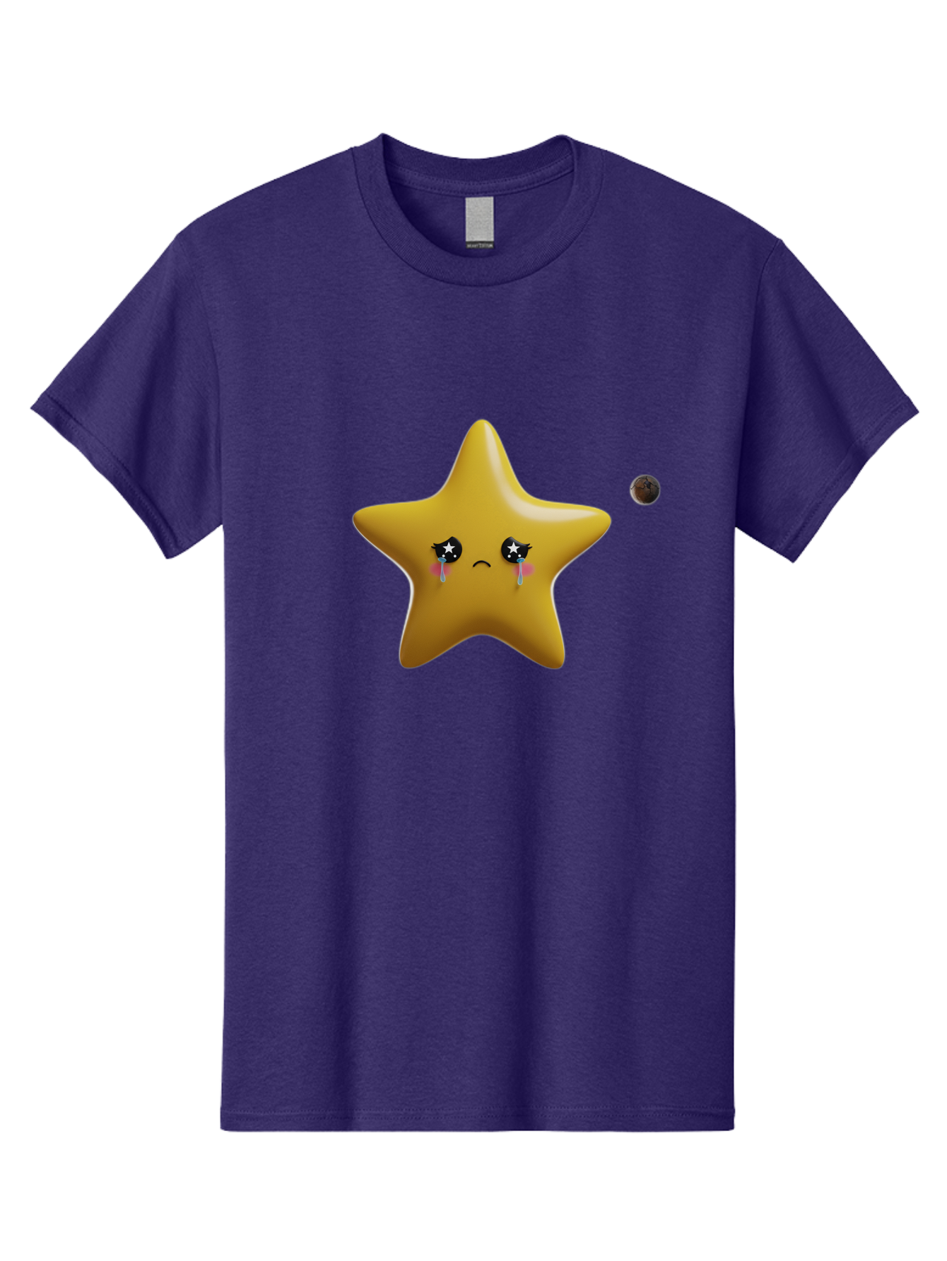 Crying-Star Men'S Graphic Tee, 100% Cotton, Comfortable Casual Summer Wear, Machine Washable, Sad Star, Crying Face, Tears, Sorrowful Expression, Frowning Star, Sorrow, Disappointment, Sadness, Star Emoji Bac949