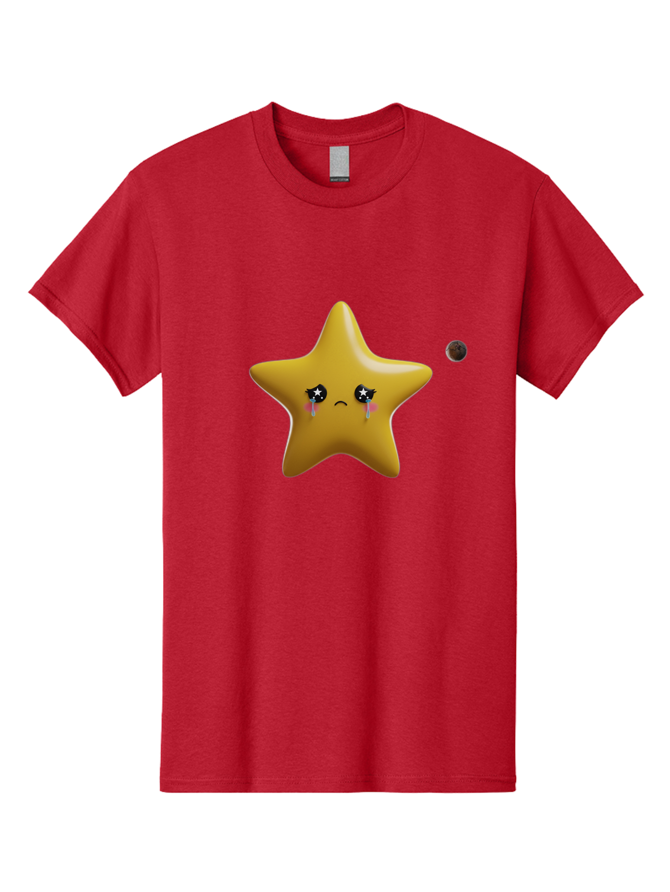 Crying-Star Men'S Graphic Tee, 100% Cotton, Comfortable Casual Summer Wear, Machine Washable, Sad Star, Crying Face, Tears, Sorrowful Expression, Frowning Star, Sorrow, Disappointment, Sadness, Star Emoji Bac949