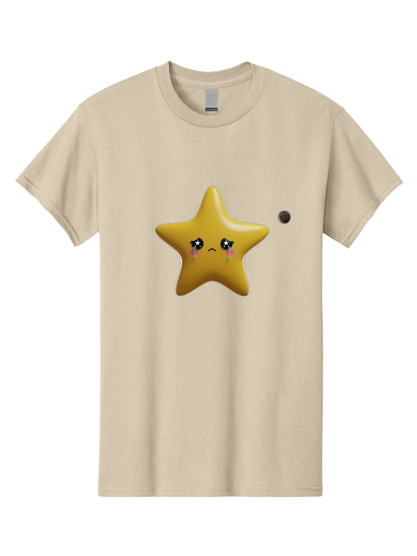 Crying-Star Men'S Graphic Tee, 100% Cotton, Comfortable Casual Summer Wear, Machine Washable, Sad Star, Crying Face, Tears, Sorrowful Expression, Frowning Star, Sorrow, Disappointment, Sadness, Star Emoji Bac949