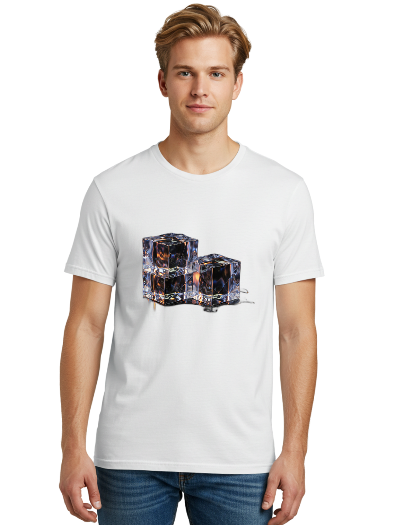 Crystal-Cubes Men'S Graphic Tee, 100% Cotton, Comfortable Casual Summer Wear, Machine Washable, Glass Cubes, Transparent Decor, Modern Lighting, Cube-Shaped Lamp, Minimalist Design, Contemporary Style, Sleek Furniture, Geometric Shapes Bac950