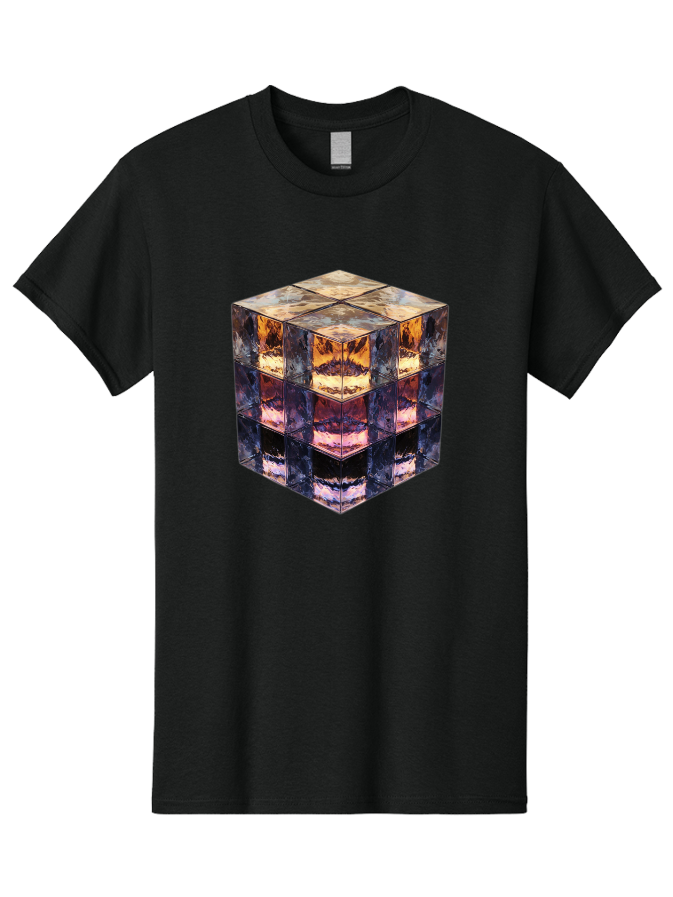 Cube-With-Mirrored-Faces Men'S Graphic Tee, 100% Cotton, Comfortable Casual Summer Wear, Machine Washable, Mirrored Cube, Reflective Surfaces, Abstract Art, Kaleidoscope Effect, Mirrored Reflections, 3D Rendering, Futuristic Design Bac951