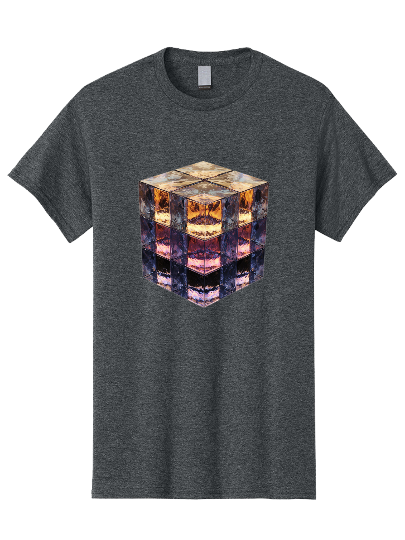 Cube-With-Mirrored-Faces Men'S Graphic Tee, 100% Cotton, Comfortable Casual Summer Wear, Machine Washable, Mirrored Cube, Reflective Surfaces, Abstract Art, Kaleidoscope Effect, Mirrored Reflections, 3D Rendering, Futuristic Design Bac951