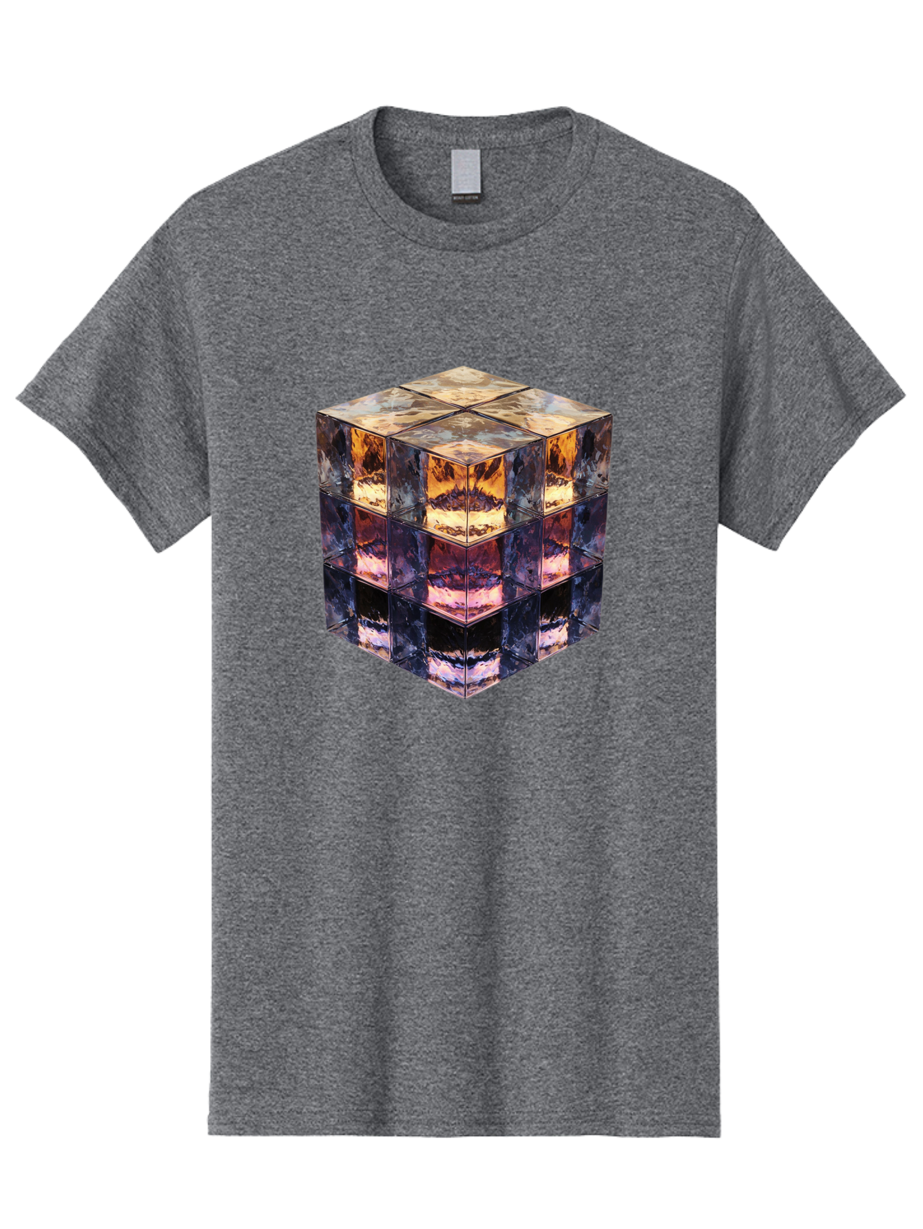 Cube-With-Mirrored-Faces Men'S Graphic Tee, 100% Cotton, Comfortable Casual Summer Wear, Machine Washable, Mirrored Cube, Reflective Surfaces, Abstract Art, Kaleidoscope Effect, Mirrored Reflections, 3D Rendering, Futuristic Design Bac951
