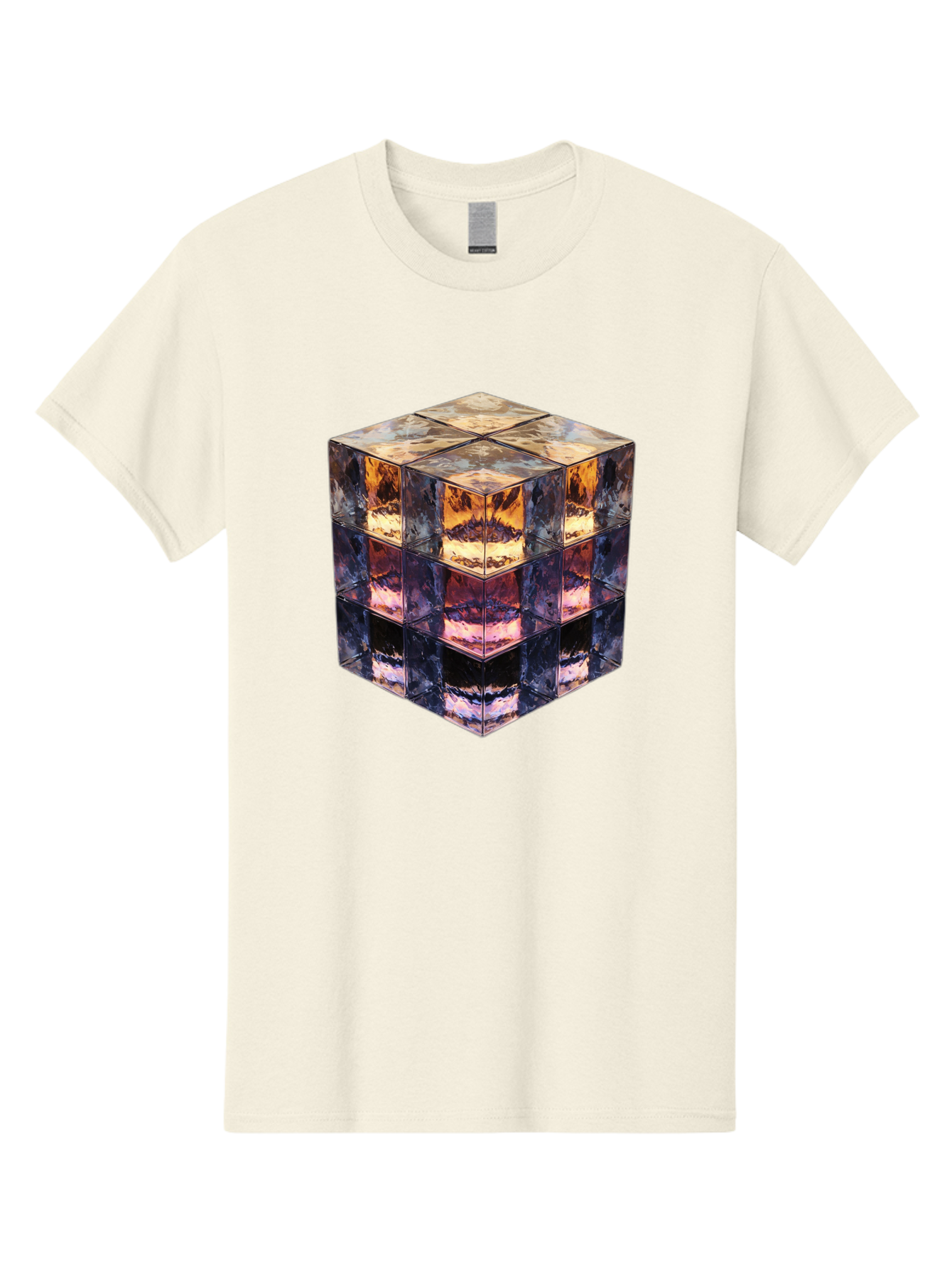 Cube-With-Mirrored-Faces Men'S Graphic Tee, 100% Cotton, Comfortable Casual Summer Wear, Machine Washable, Mirrored Cube, Reflective Surfaces, Abstract Art, Kaleidoscope Effect, Mirrored Reflections, 3D Rendering, Futuristic Design Bac951