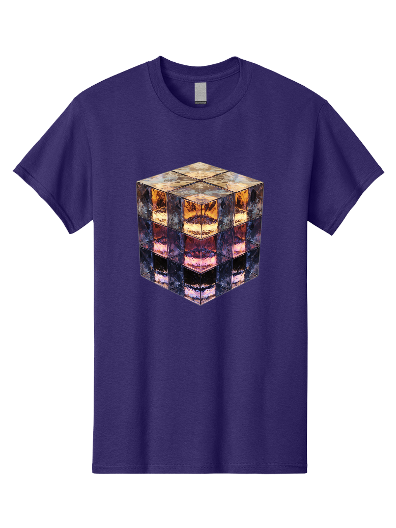 Cube-With-Mirrored-Faces Men'S Graphic Tee, 100% Cotton, Comfortable Casual Summer Wear, Machine Washable, Mirrored Cube, Reflective Surfaces, Abstract Art, Kaleidoscope Effect, Mirrored Reflections, 3D Rendering, Futuristic Design Bac951