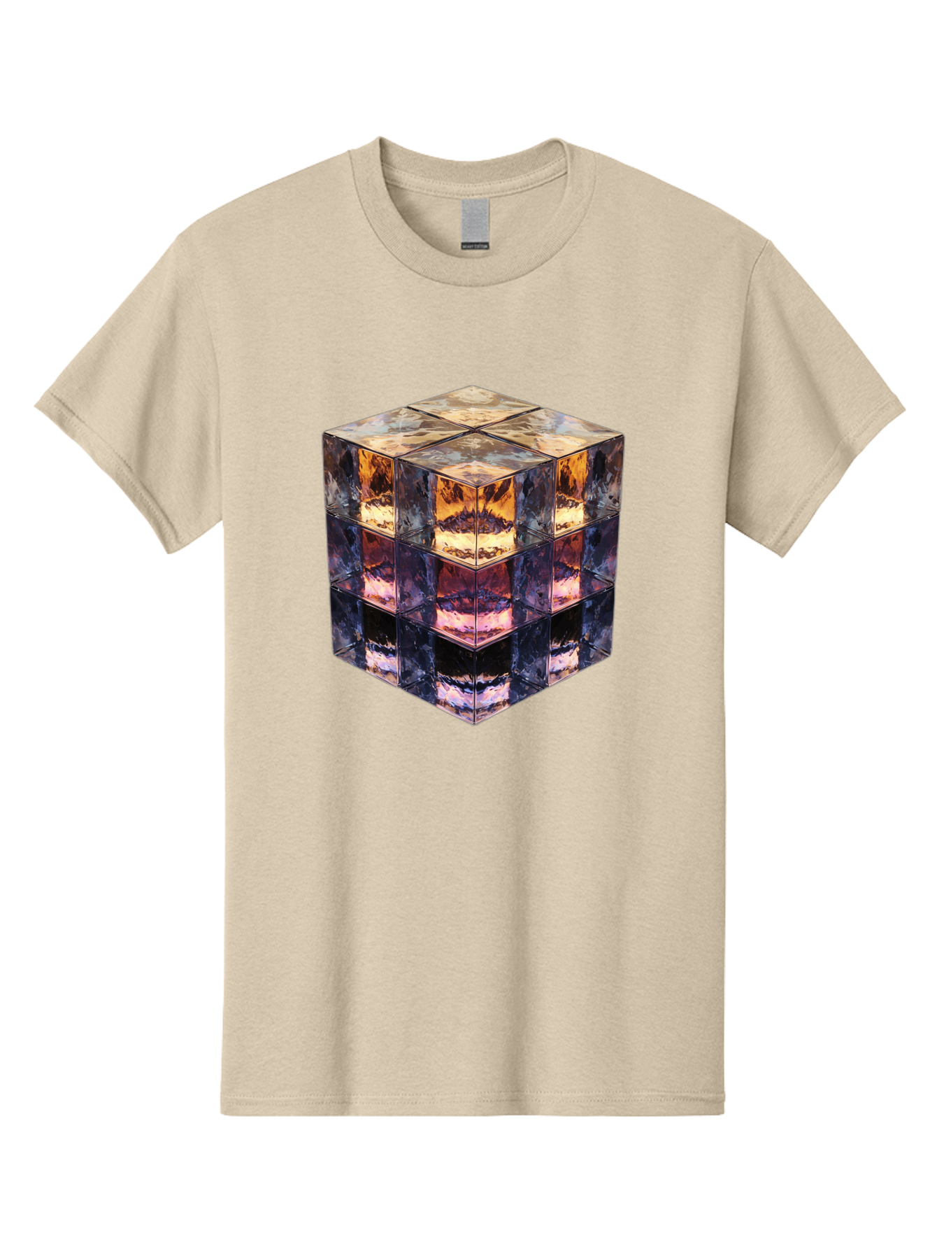 Cube-With-Mirrored-Faces Men'S Graphic Tee, 100% Cotton, Comfortable Casual Summer Wear, Machine Washable, Mirrored Cube, Reflective Surfaces, Abstract Art, Kaleidoscope Effect, Mirrored Reflections, 3D Rendering, Futuristic Design Bac951