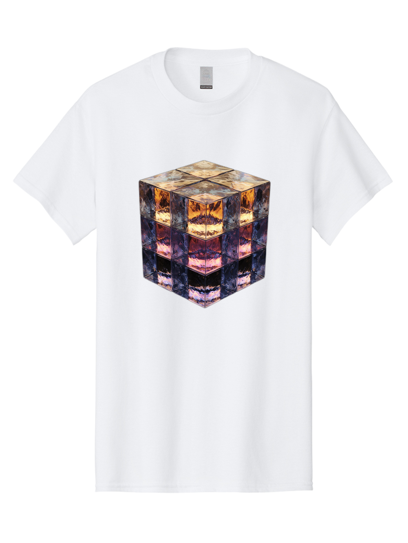 Cube-With-Mirrored-Faces Men'S Graphic Tee, 100% Cotton, Comfortable Casual Summer Wear, Machine Washable, Mirrored Cube, Reflective Surfaces, Abstract Art, Kaleidoscope Effect, Mirrored Reflections, 3D Rendering, Futuristic Design Bac951